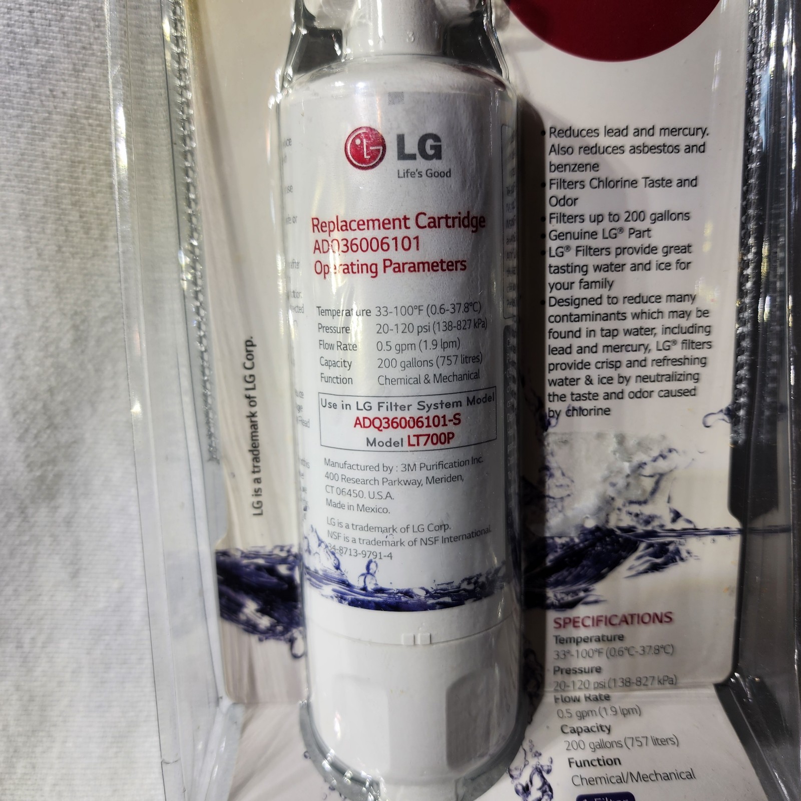 LG Refrigerator Filter LT700P/PC/PCS ADQ360061 Capacity 200 Gallons NEW Sealed