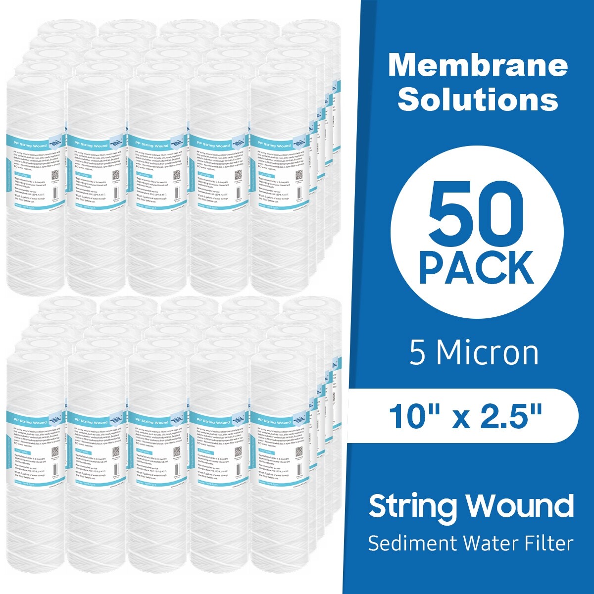 5 Micron 10″x2.5″ String Wound Whole House Rain Water Sediment Filter 1-50 Pack