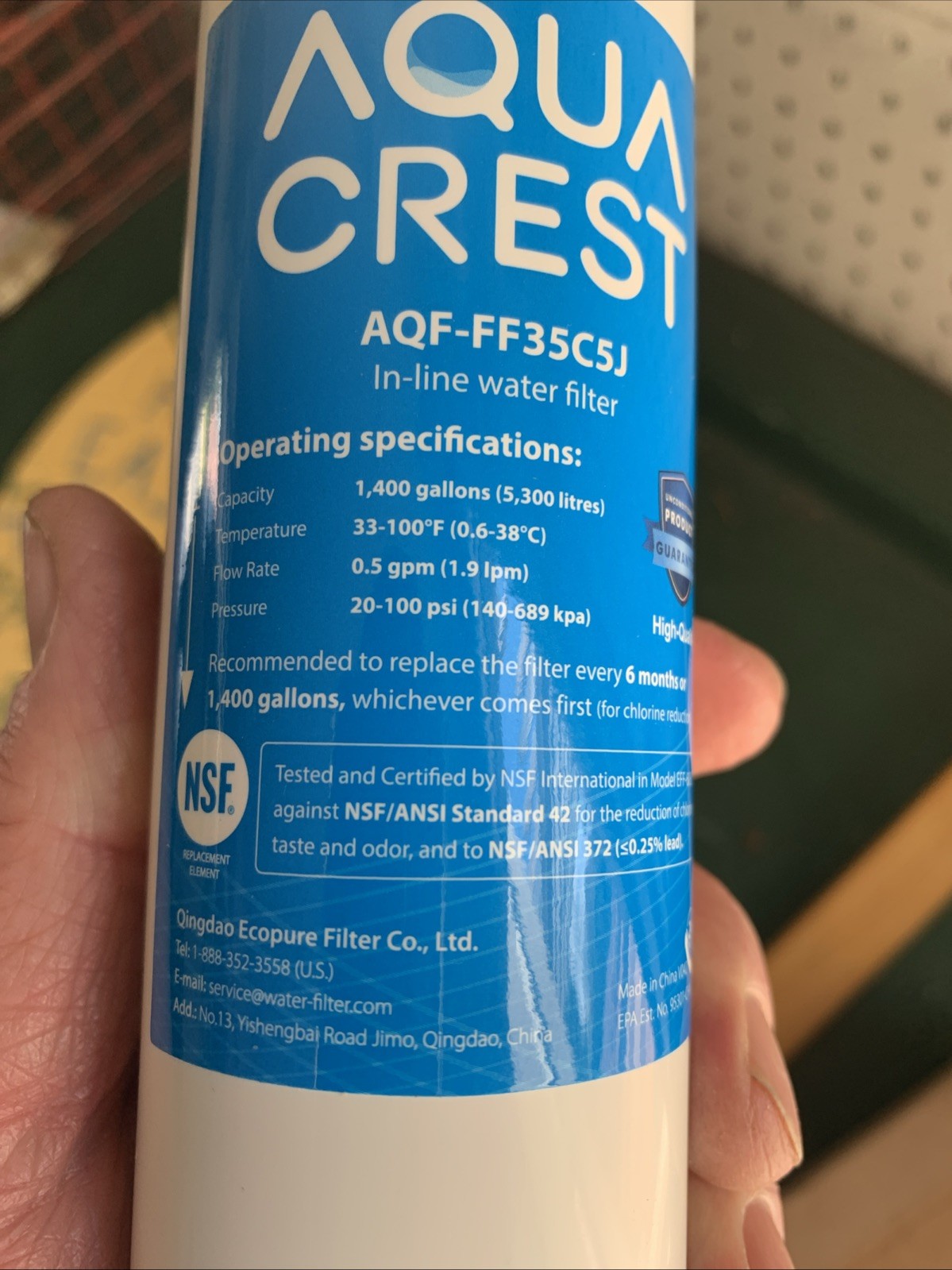 2 Genuine AQUA CREST Inline Under Sink Water Filters AQF-FF35C5J in Box