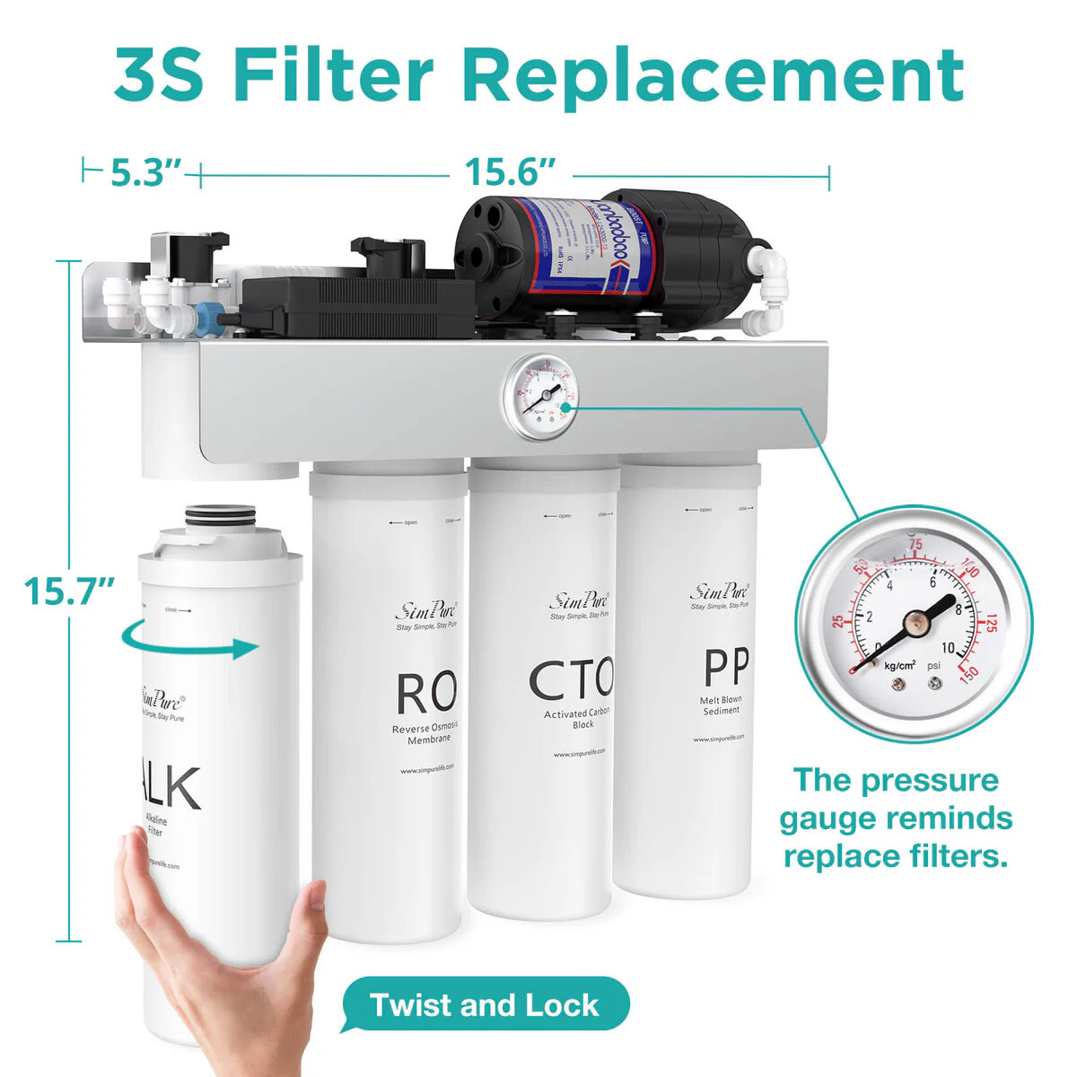 SimPure T1-400ALK 8 Stage 400GPD Undersink Tankless RO System w/Remineralization