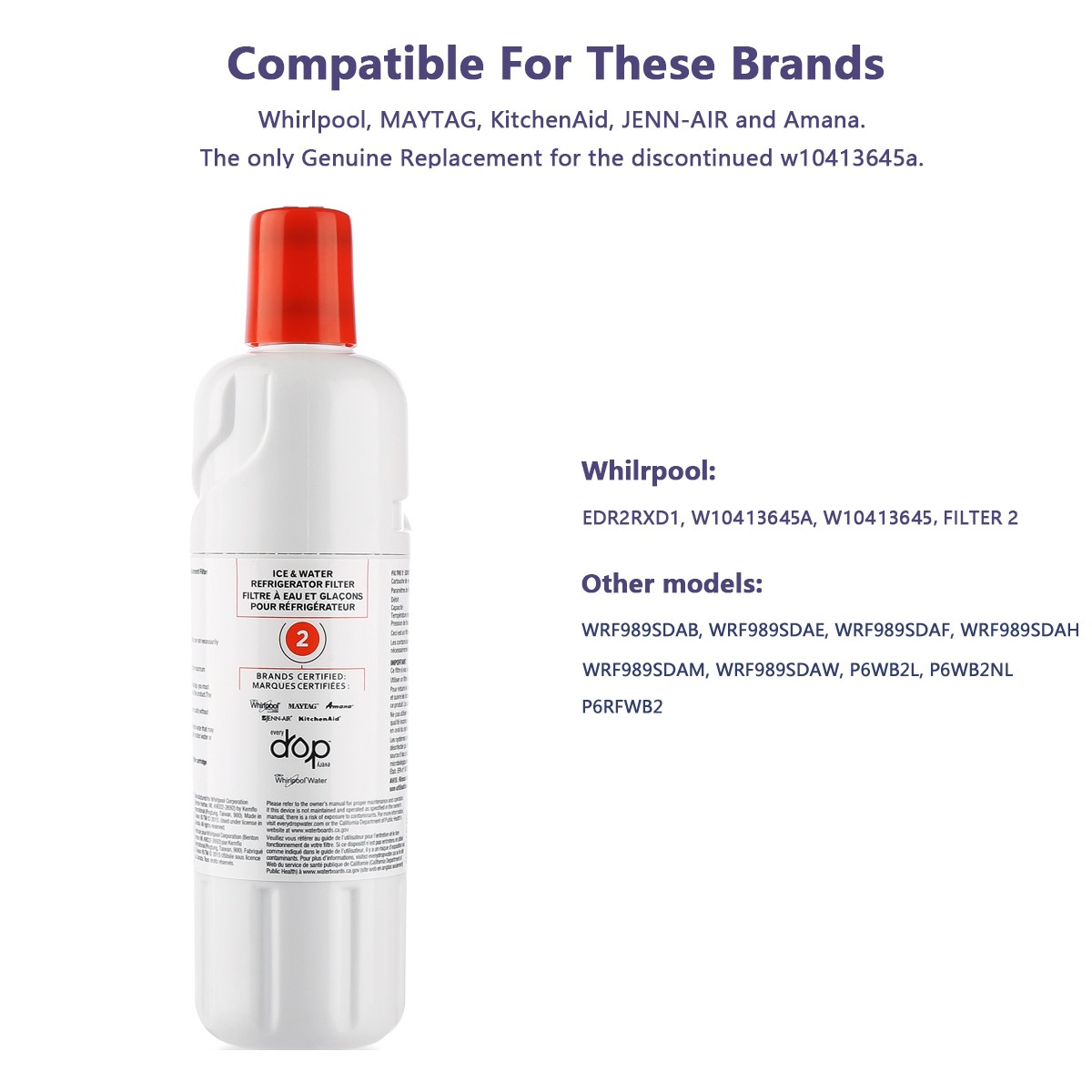 US Sealed 2x W10413²645A EDR2²RXD1 Filter 2 9082 Refrigerator Ice Replacement