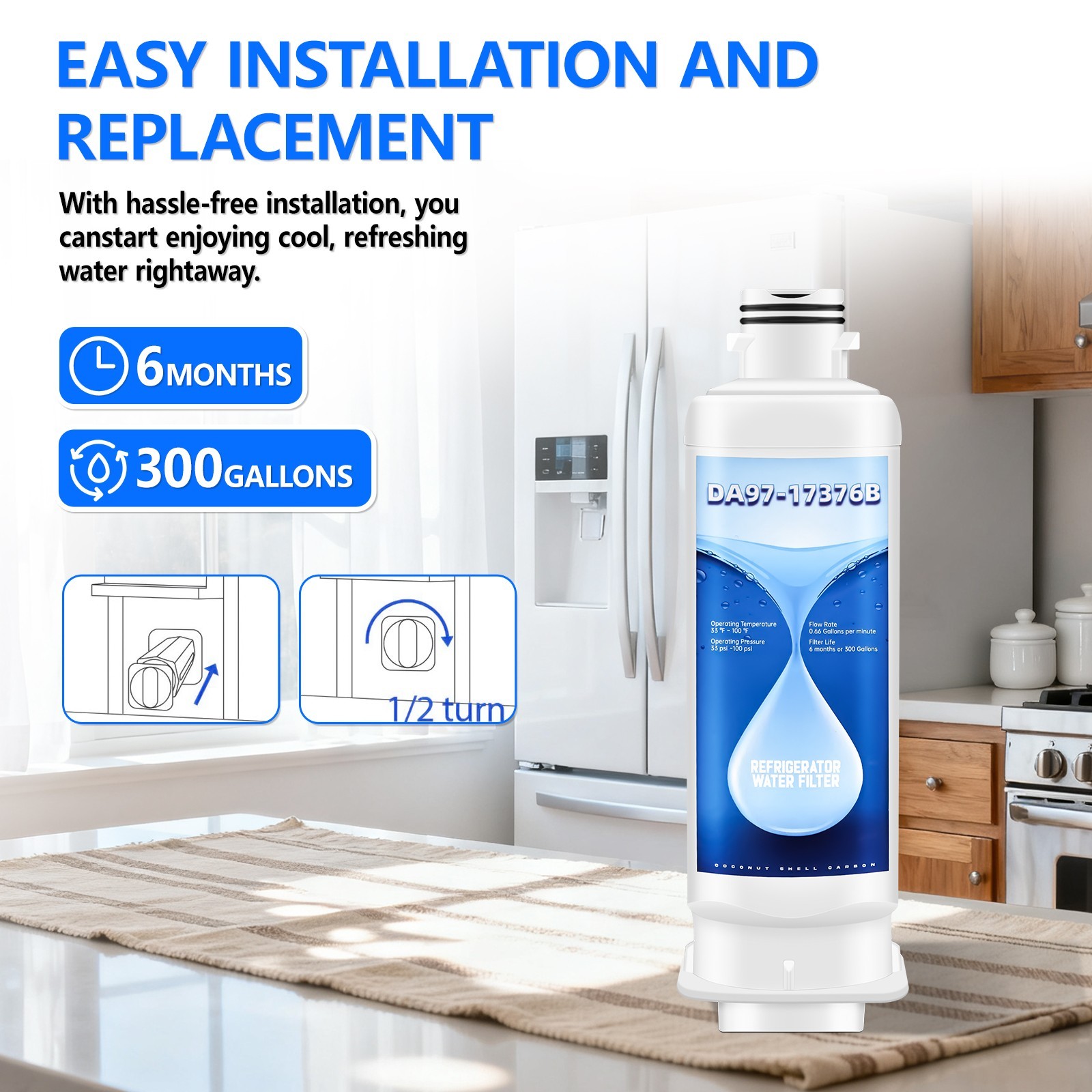 DA97-17376B Water Filter Replacement Fit For Samsung HAF-QIN, HAF-QIN/EXP,WD-F45