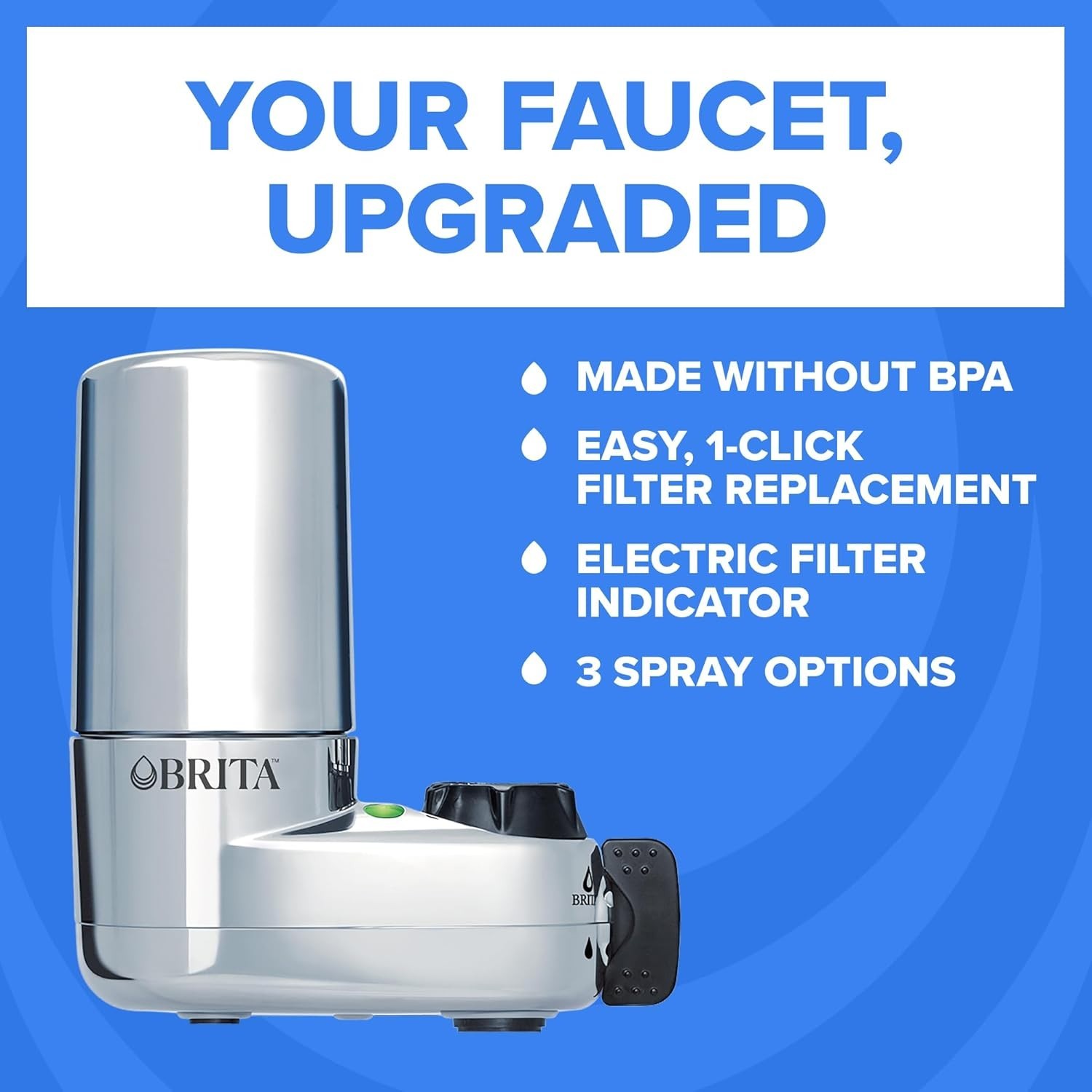 Brita Faucet Mount Water Filter System Chrome, No-Wait Filtration, Easy Install