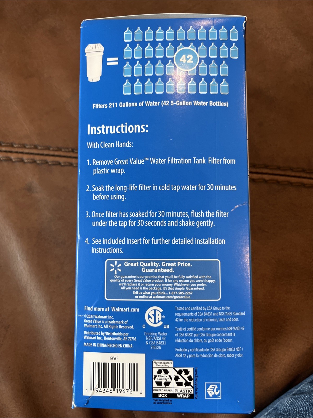 Great Value Water Filtration Tank Replacement Filter New