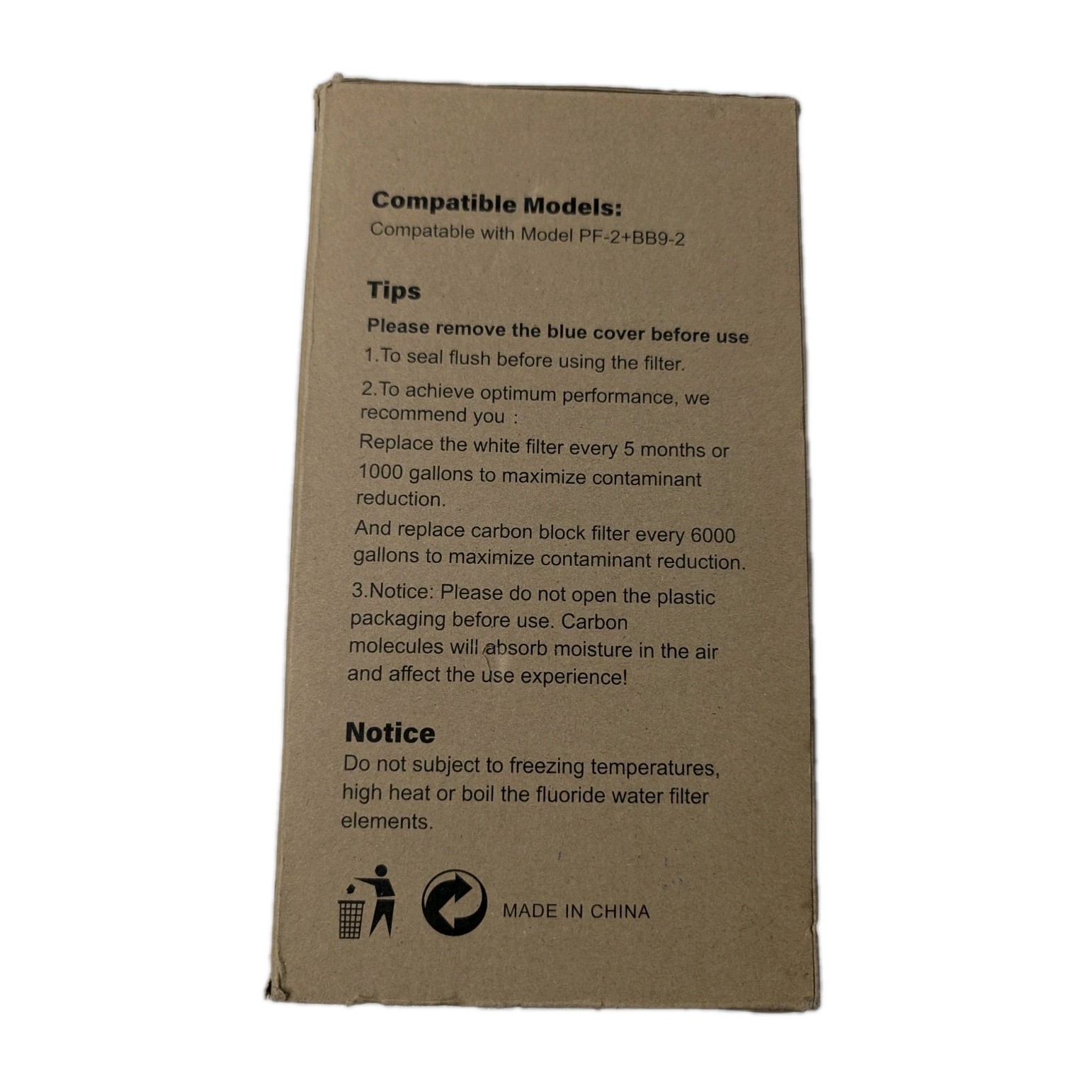 Replacement Water Filter 2 Pack Carbon + Fluoride Compatible w/ PF-2 BB9-2