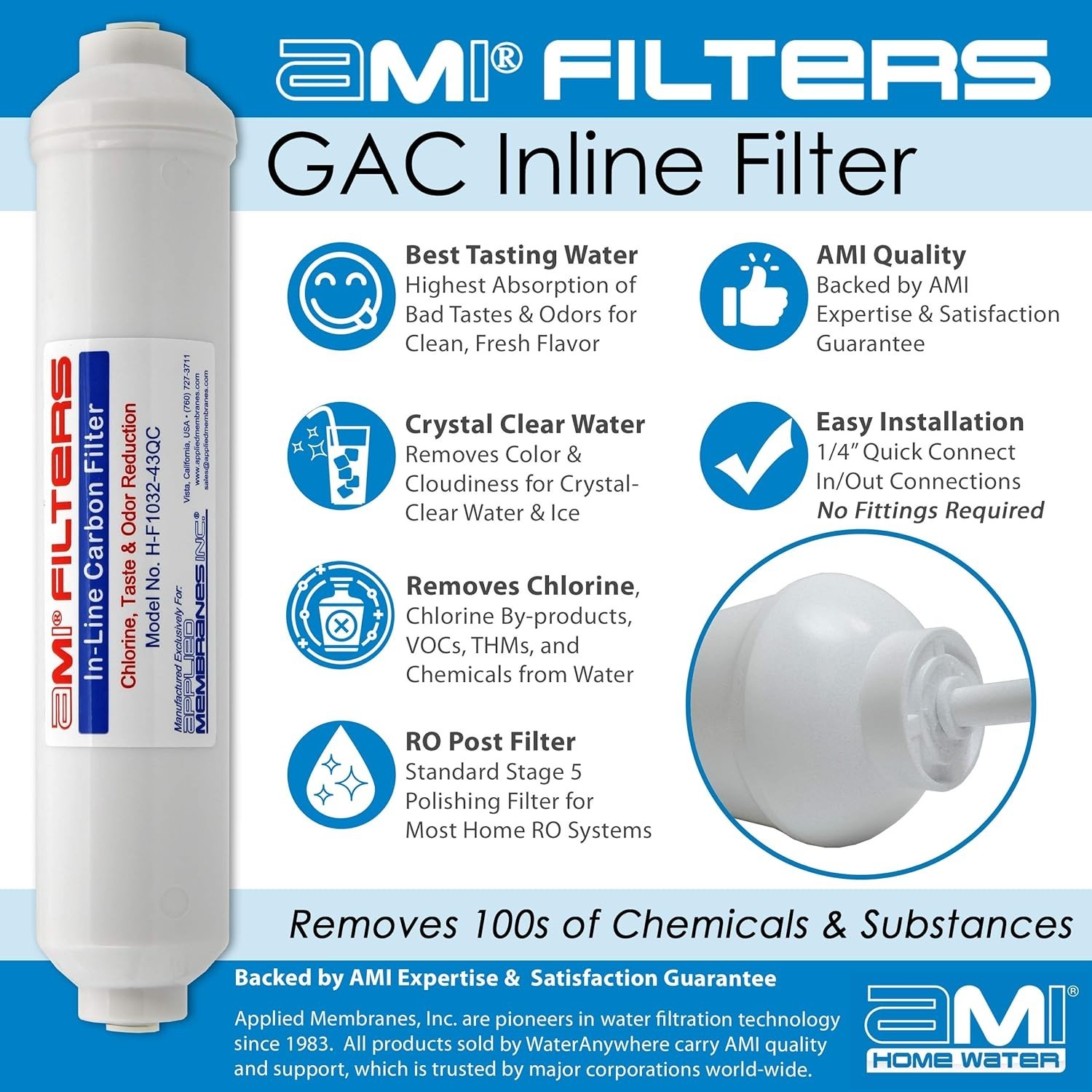 Inline Carbon Water Filter | 10″ Length | 1/4″ Quick Connect In/Out 1/4″ QC |…