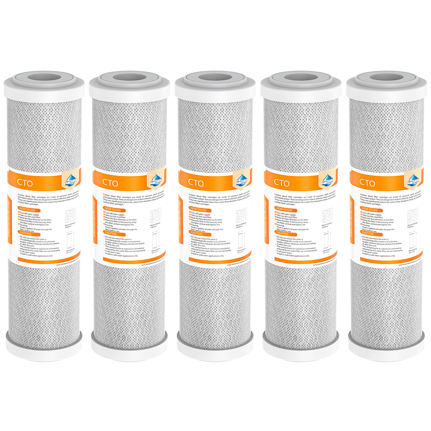 5 Pack 3-Stage CTO Carbon Block Water Filter 10″x2.5″ 5 μm Replacement Cartridge