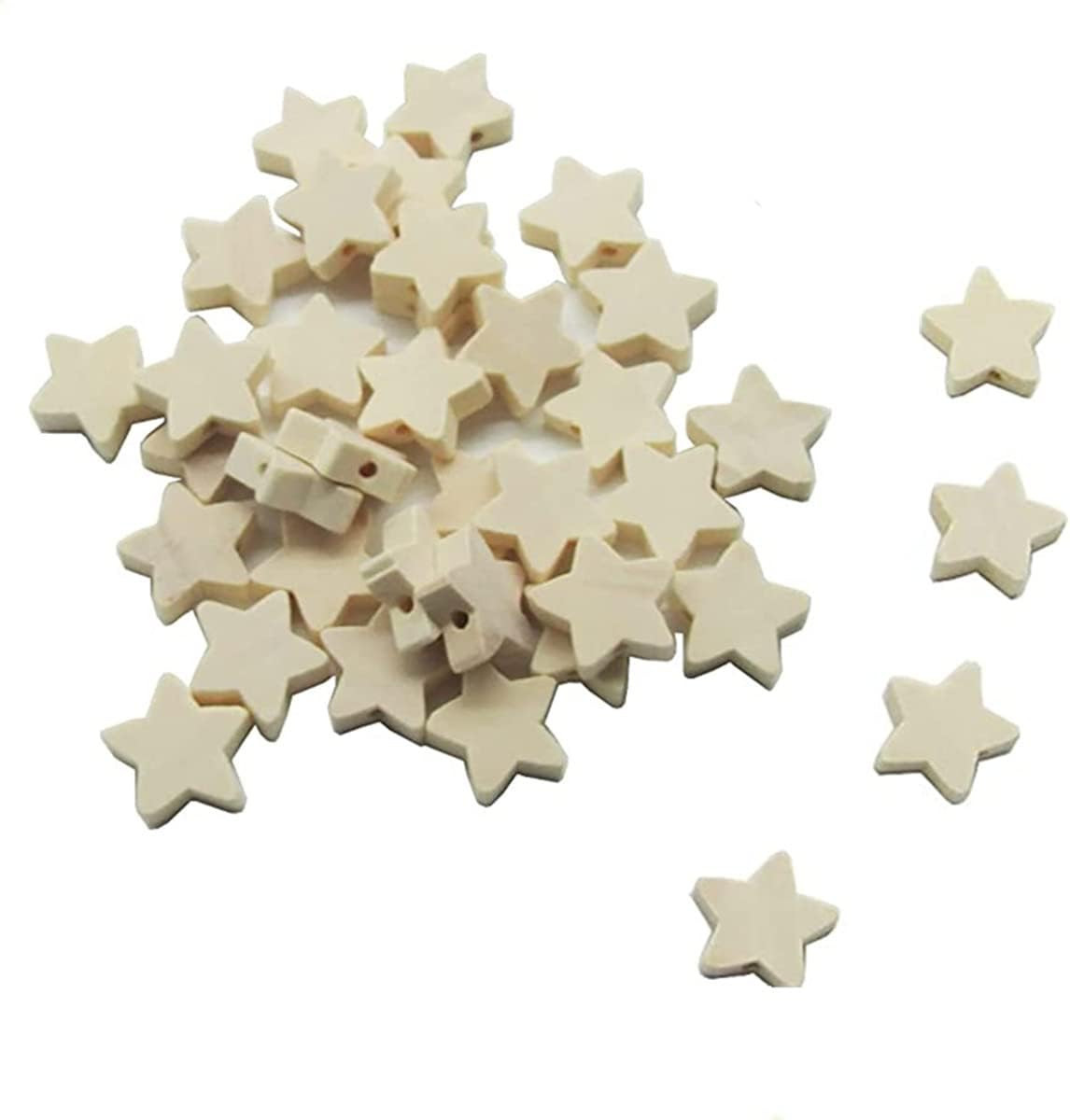 50Pcs Unfinished Natural Wooden Five-Pointed Star Beads, Natural Star Shaped Spa