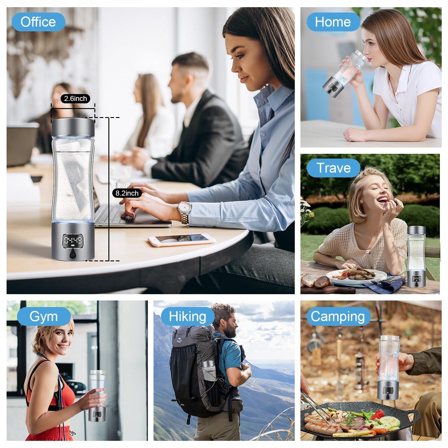 Hydrogen Water Bottle Generator, 340ml Portable Hydrogen Water Maker 5000ppb