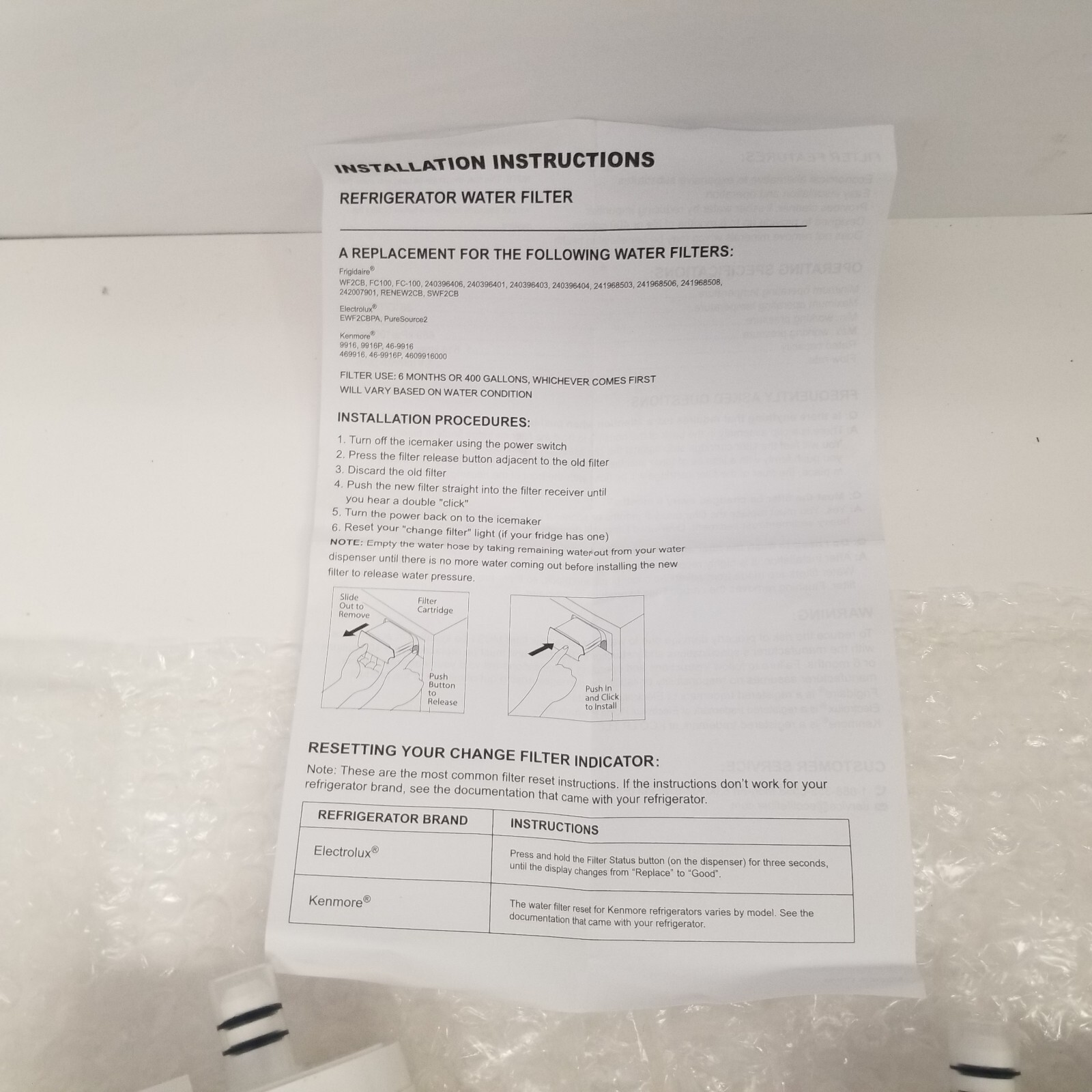 AquaCrest V001 Replacement Water Filter Lot of 2, Fits Frigidaire & Kenmore, New