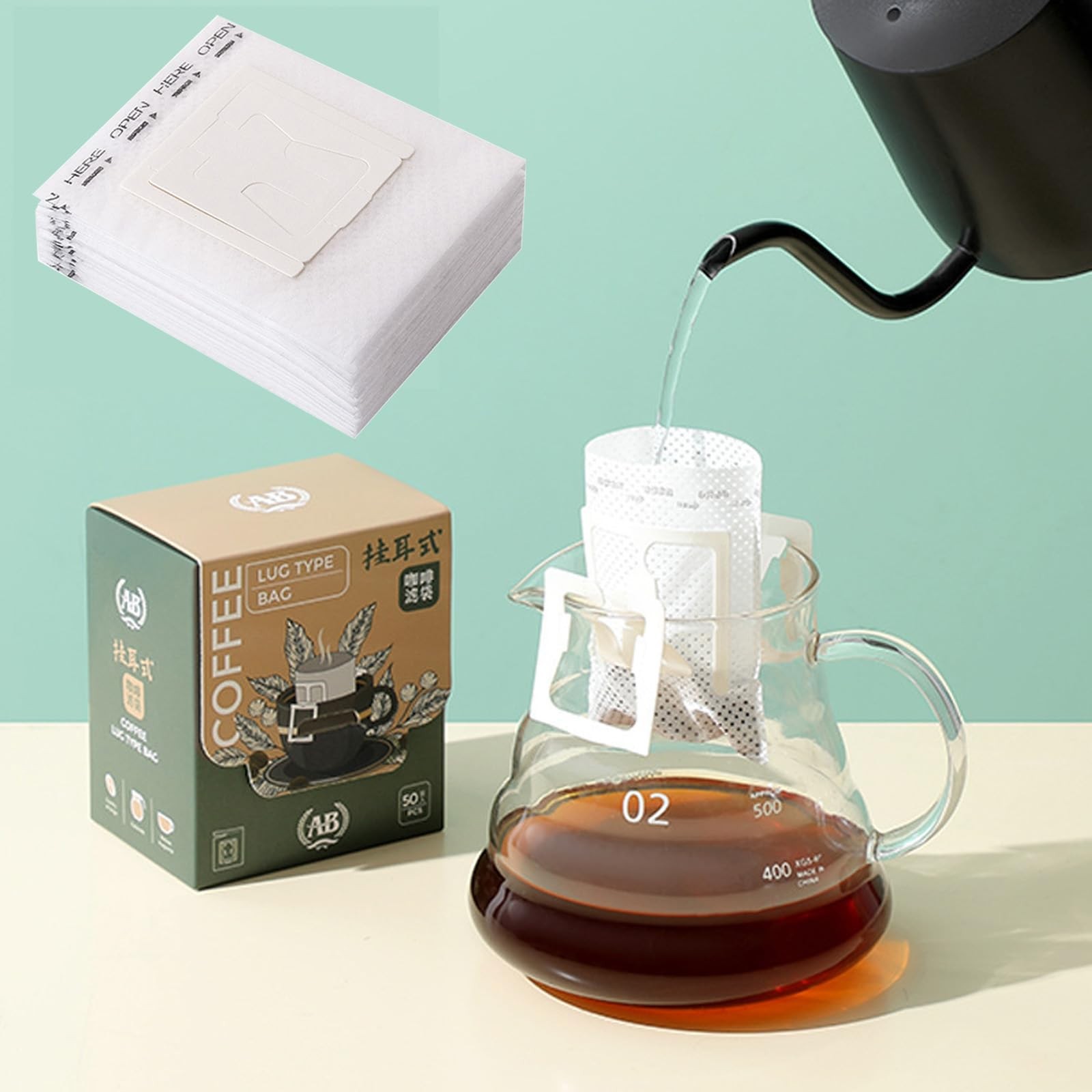 SZLYTYUN 50PCS Portable Coffee Filter Paper Hanging Ear Drip 50pcs, White