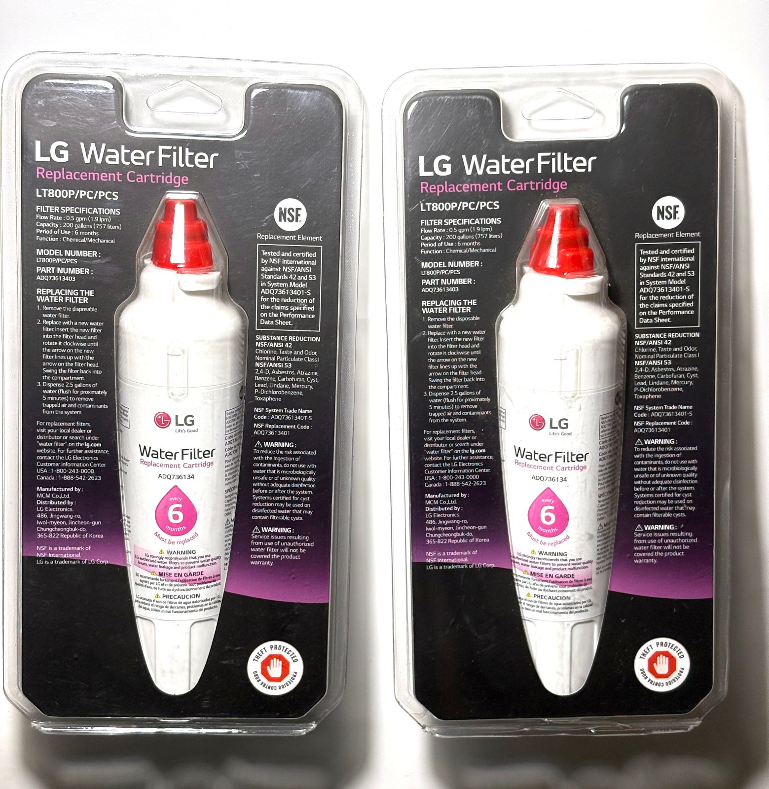 LG LT800P Lot Of 2 – 6 Month / 200 Gallon Replacement Refrigerator Water Filter