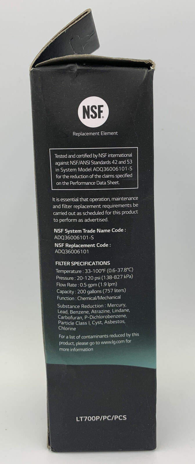 1 PACK LT700P Fit LG LT700P ADQ36006101, Refrigerator Water Filter Black, USA