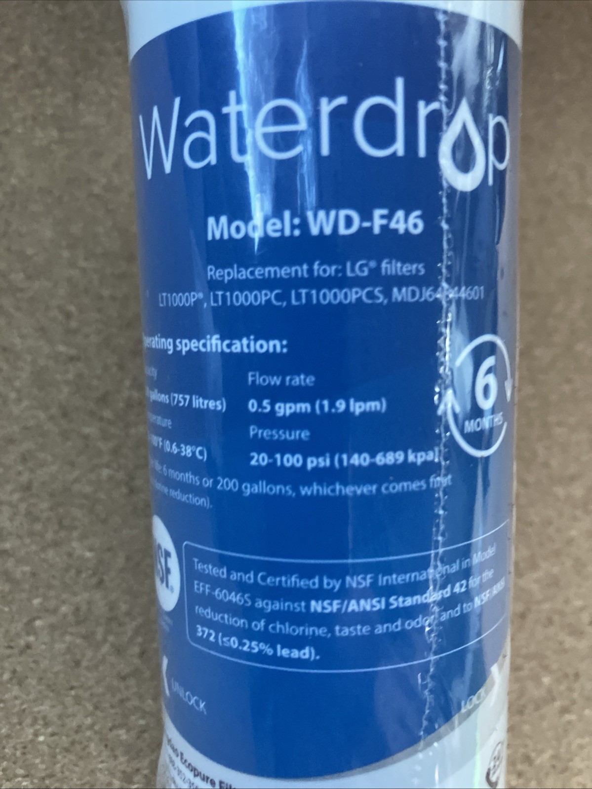 Waterdrop WDF46 200 Gal LG LT1000P LT1000PC LT1000PCS MDJ64844601 6 Mos Lot of 2