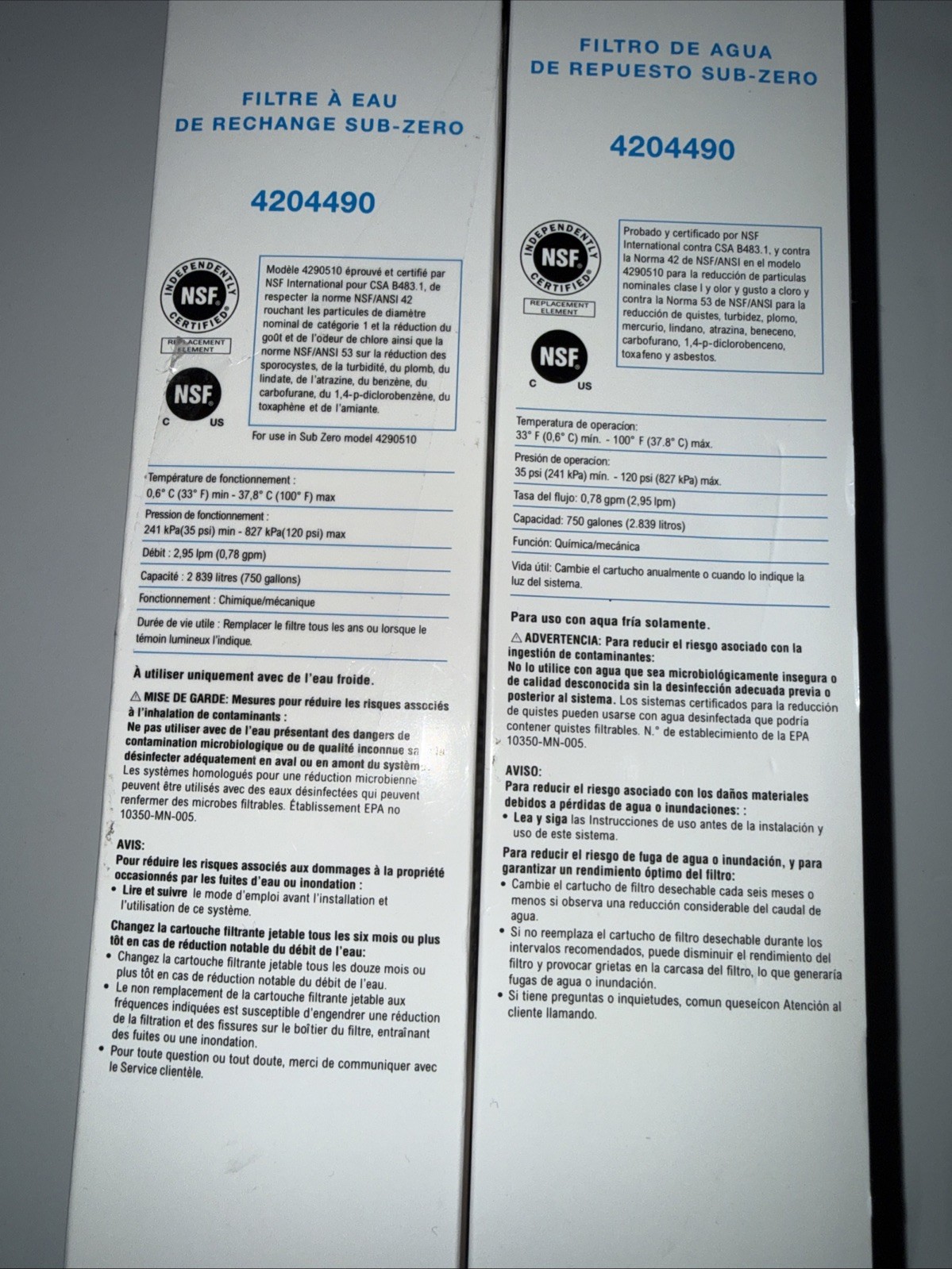 2 Packs SUB-ZERO 4204490 Refrigerator Water Filter New Sealed In Box