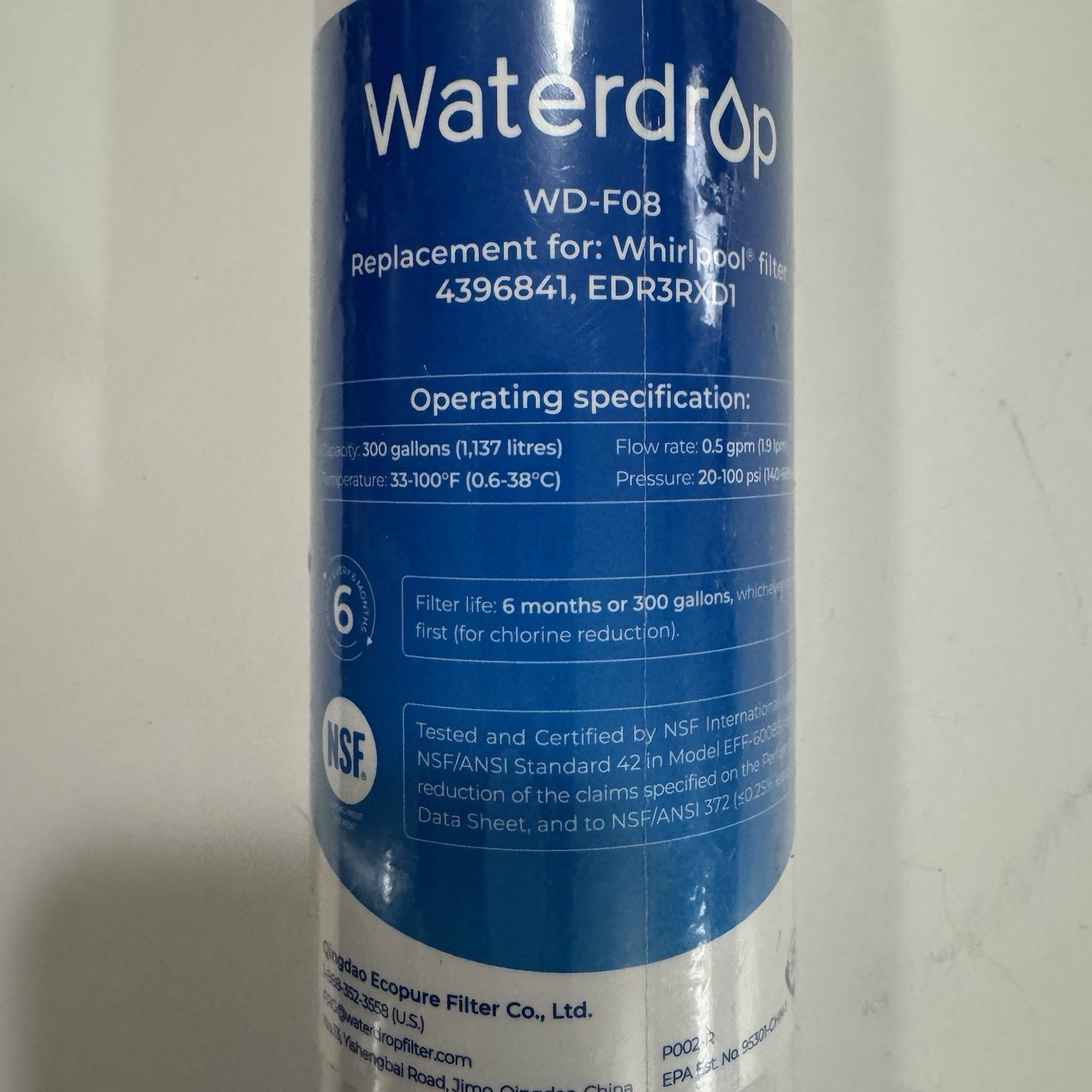 WaterDrop Model: WD-F08 Replacement Refrigerator Water Filter Brand New