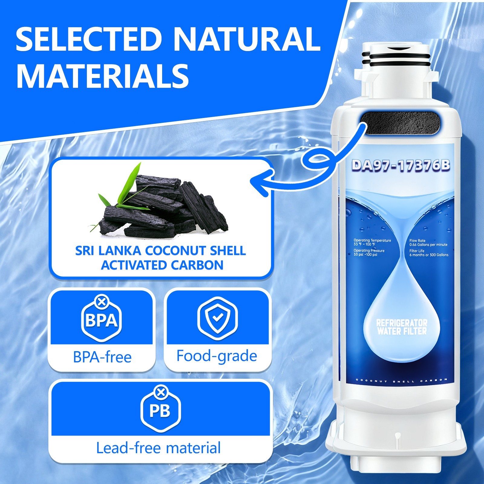 6 pk Refrigerator Water Filter Replacement for Samsung DA97-17376B, HAF-QIN/EXP