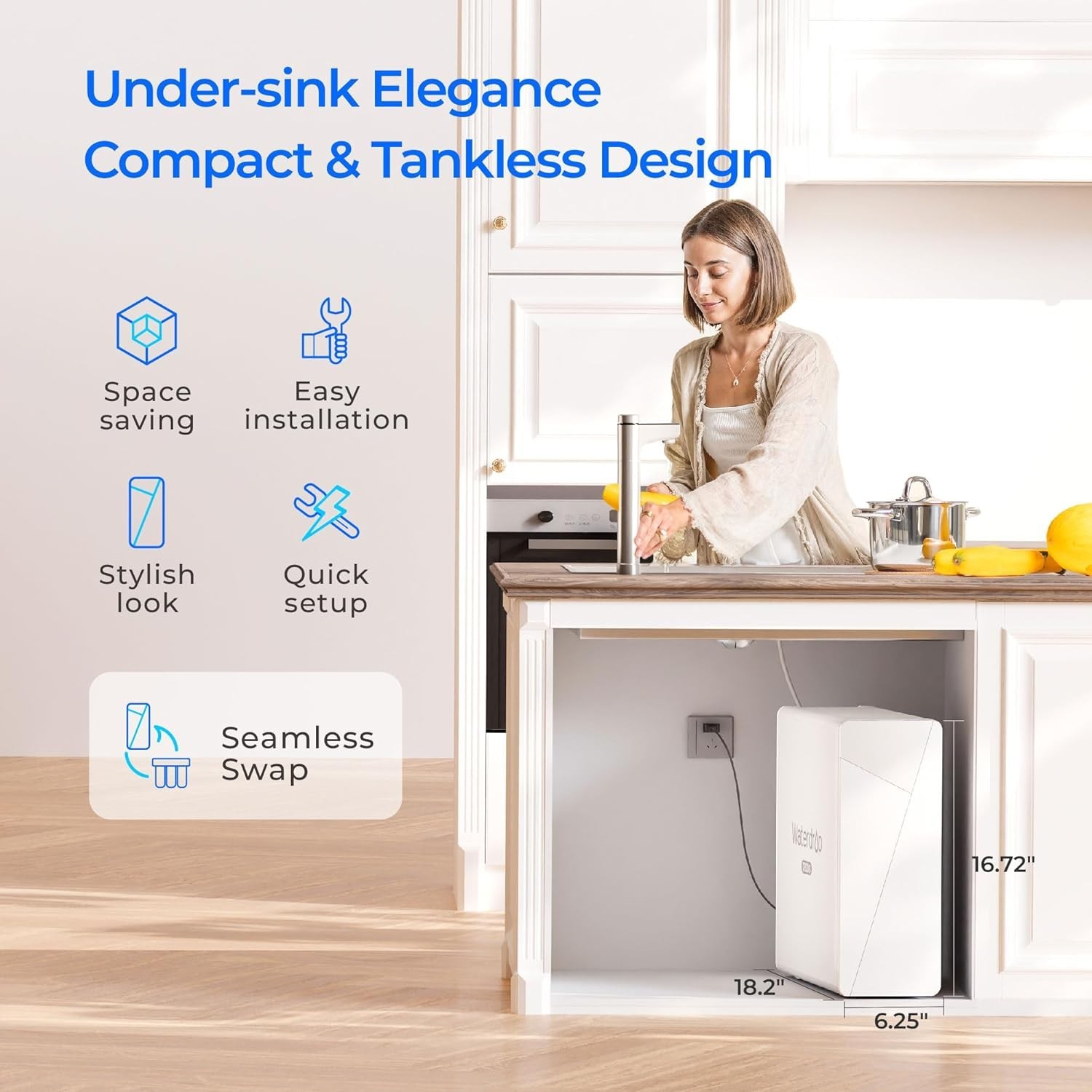 Waterdrop X12 Alkaline Mineral pH+ Reverse Osmosis System,1200 GPD Fast Flow RO