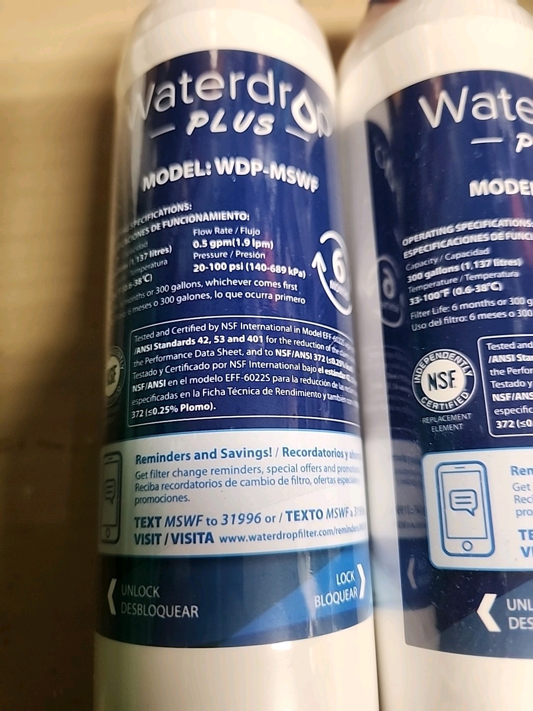 New Lot of 2 0 Waterdrop Plus WDP-MSWF Refrigerator Water Filter