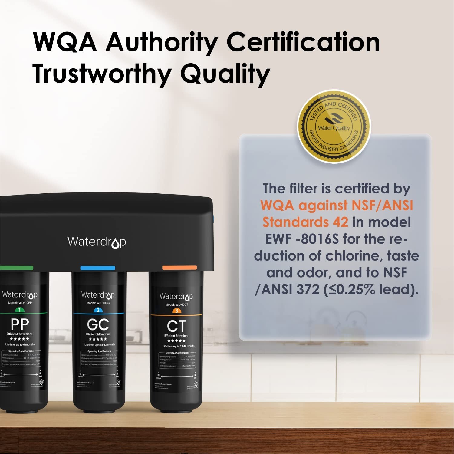 Waterdrop TSB 3-Stage High Capacity Under Sink Water Filter, Reduces PFAS/PFOA