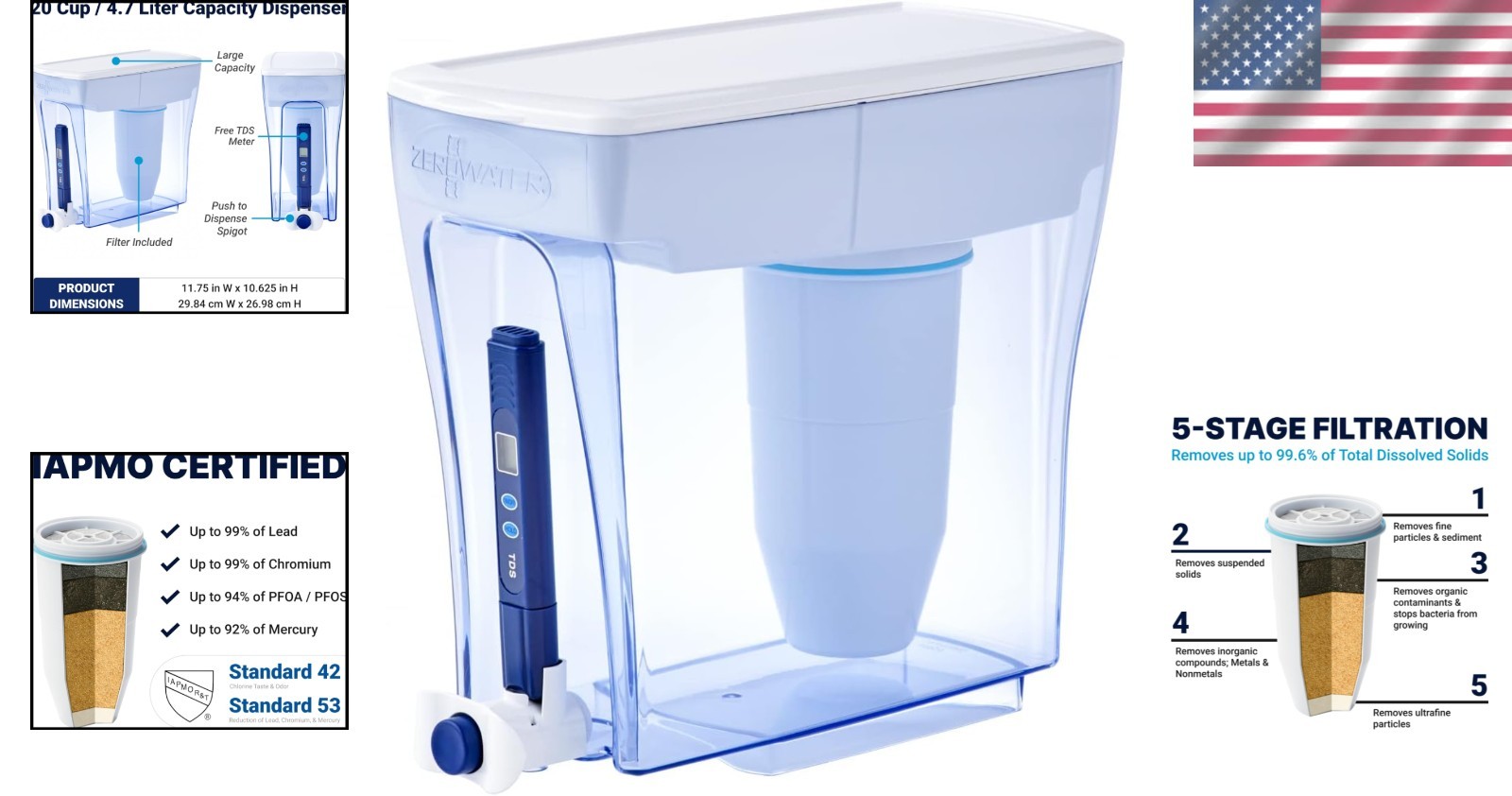 Space-Saving 20-Cup Water Filter Pitcher with Built-in TDS Meter for Pure Water