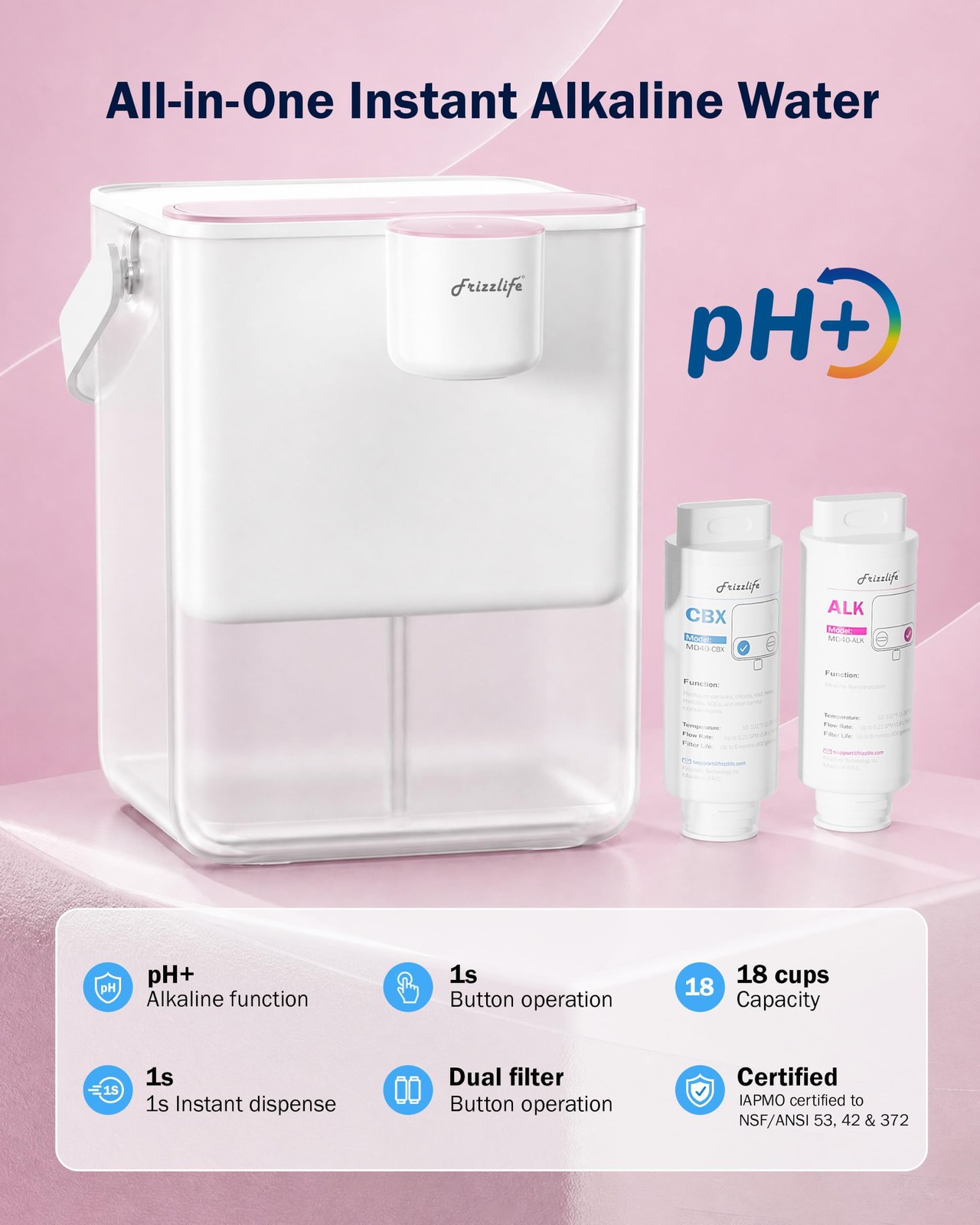 New Best Frizzlife MD40 Alkaline Electric Water Filter Dispenser with 2 Filters