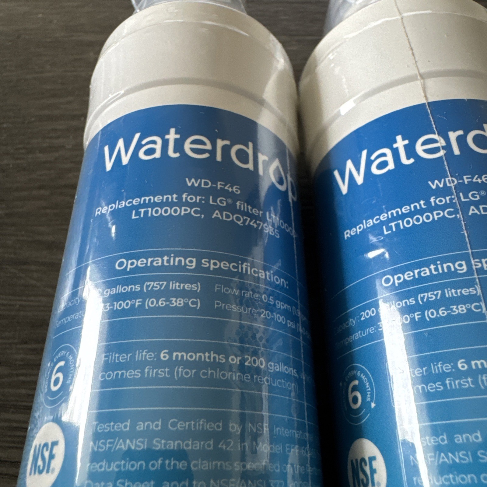 Waterdrop WD-F46 Replacement For LG LT1000P, ADQ747935 New Sealed Set of 3