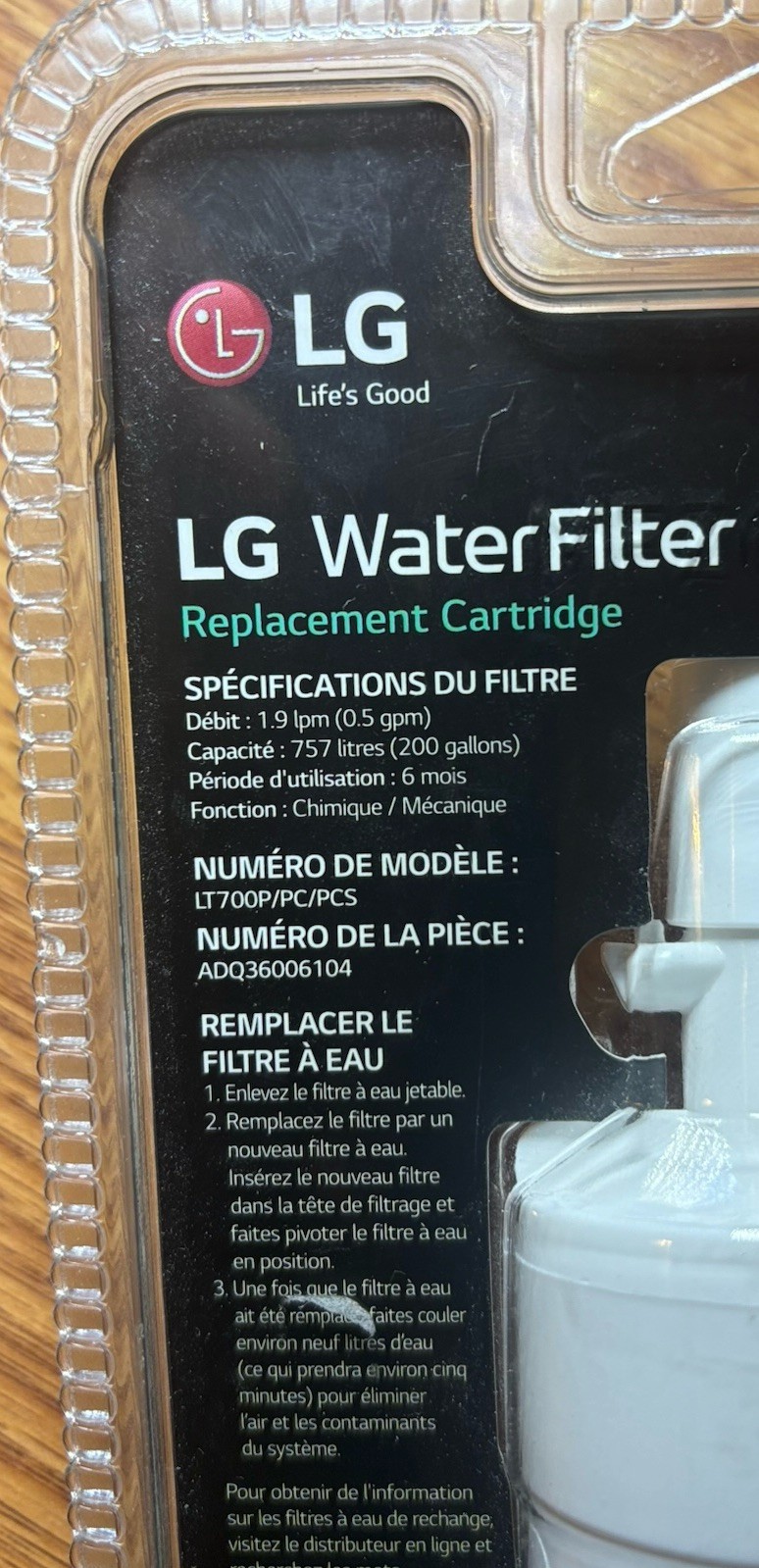 Genuine LG Water Filter Replacement Cartridge LT700P/PC/PCS New Damaged Package