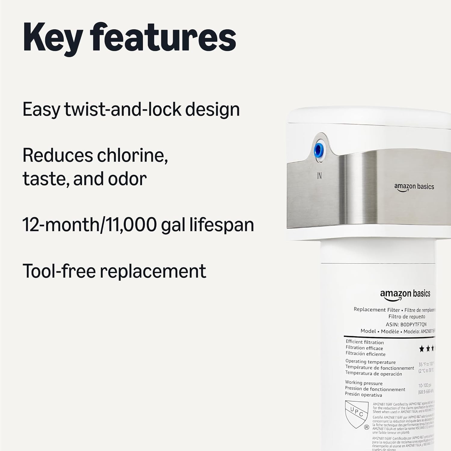 Amazon Basics Under Sink Water Filter System, 11,000 Gallons, White