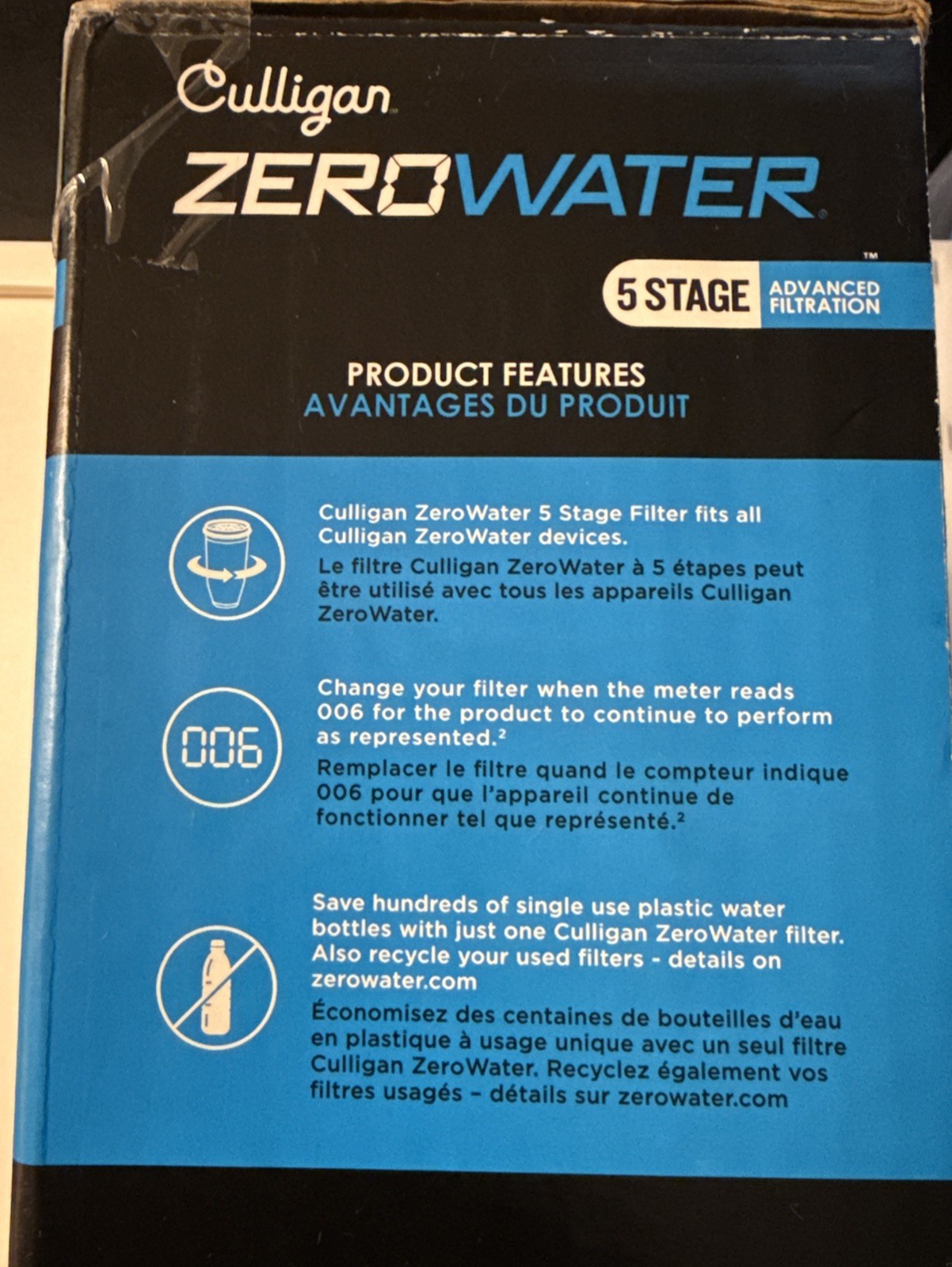 Culligan Zerowater 5-Stage Advance Water Filter Replacement White Blue Pack of 3