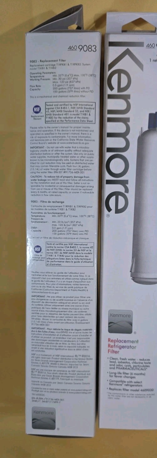 Kenmore 4609083 / 469083 / 9083 Refrigerator Water Filter – White. New 3 Pack