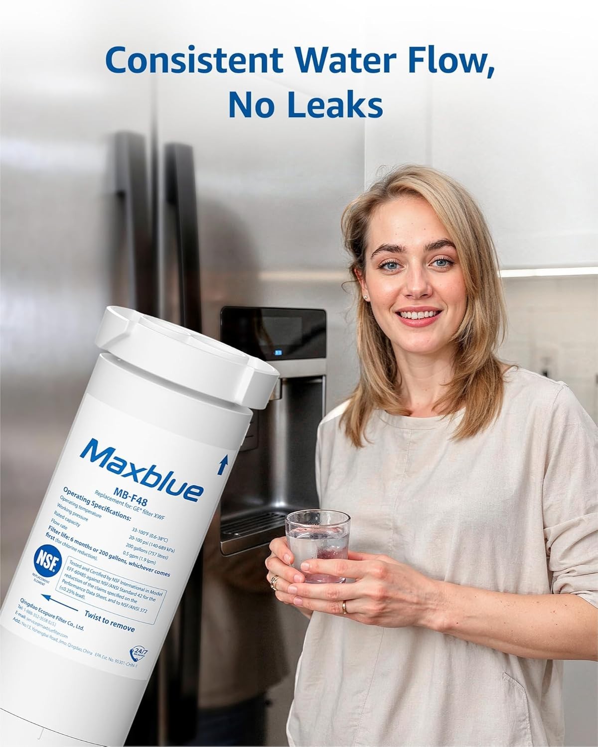 Maxblue XWF Refrigerator Water Filter Replacement for GE® XWF,3 PACK (Not XWFE®)