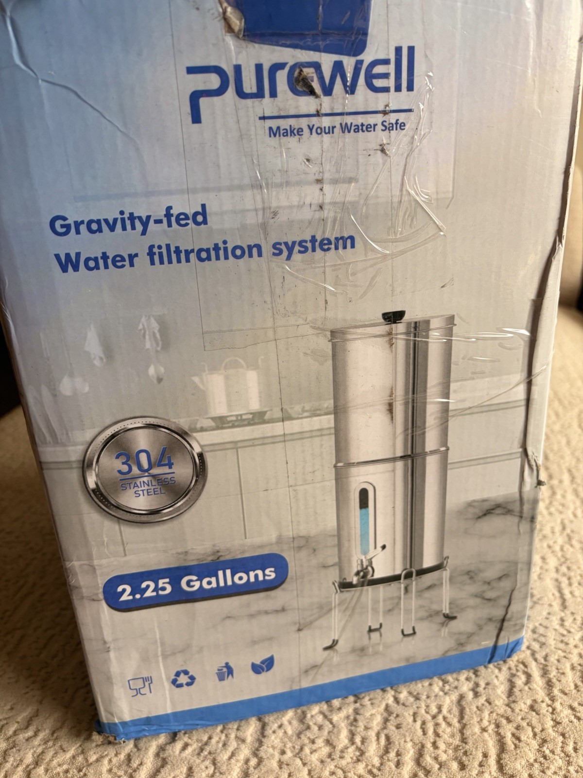 Water Filter System Purewell 2.25G Gravity with Water Level Window, 3-Stage 0.01