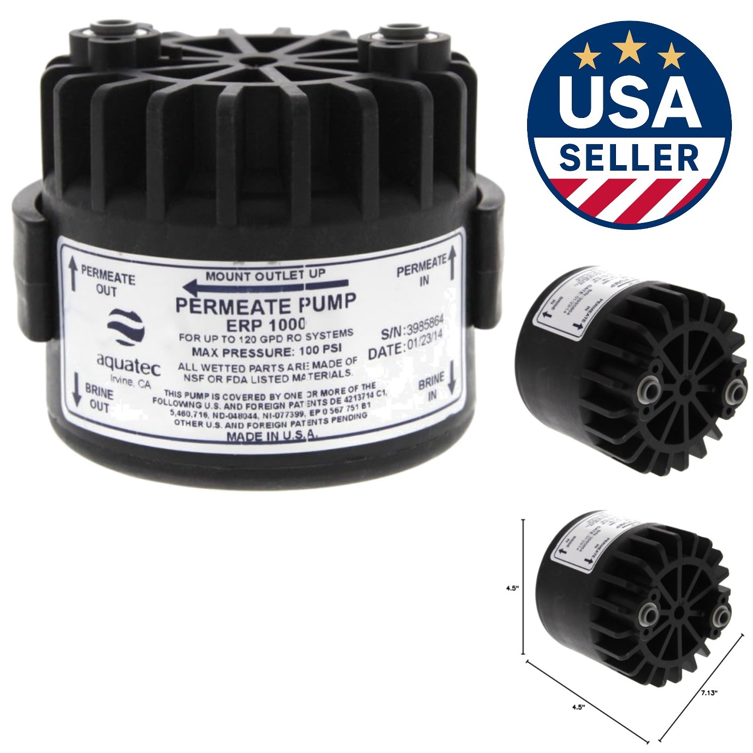 Compact Energy-Efficient Aquatec ERP-1000 Permeate Pump for Brine Water Systems