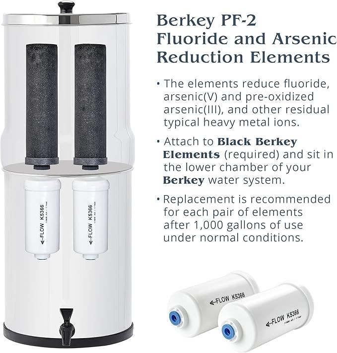 NEW 1-Combo Pack Berkey PF-2 Fluoride Water Filters & Berkey Black Carbon BB9-2