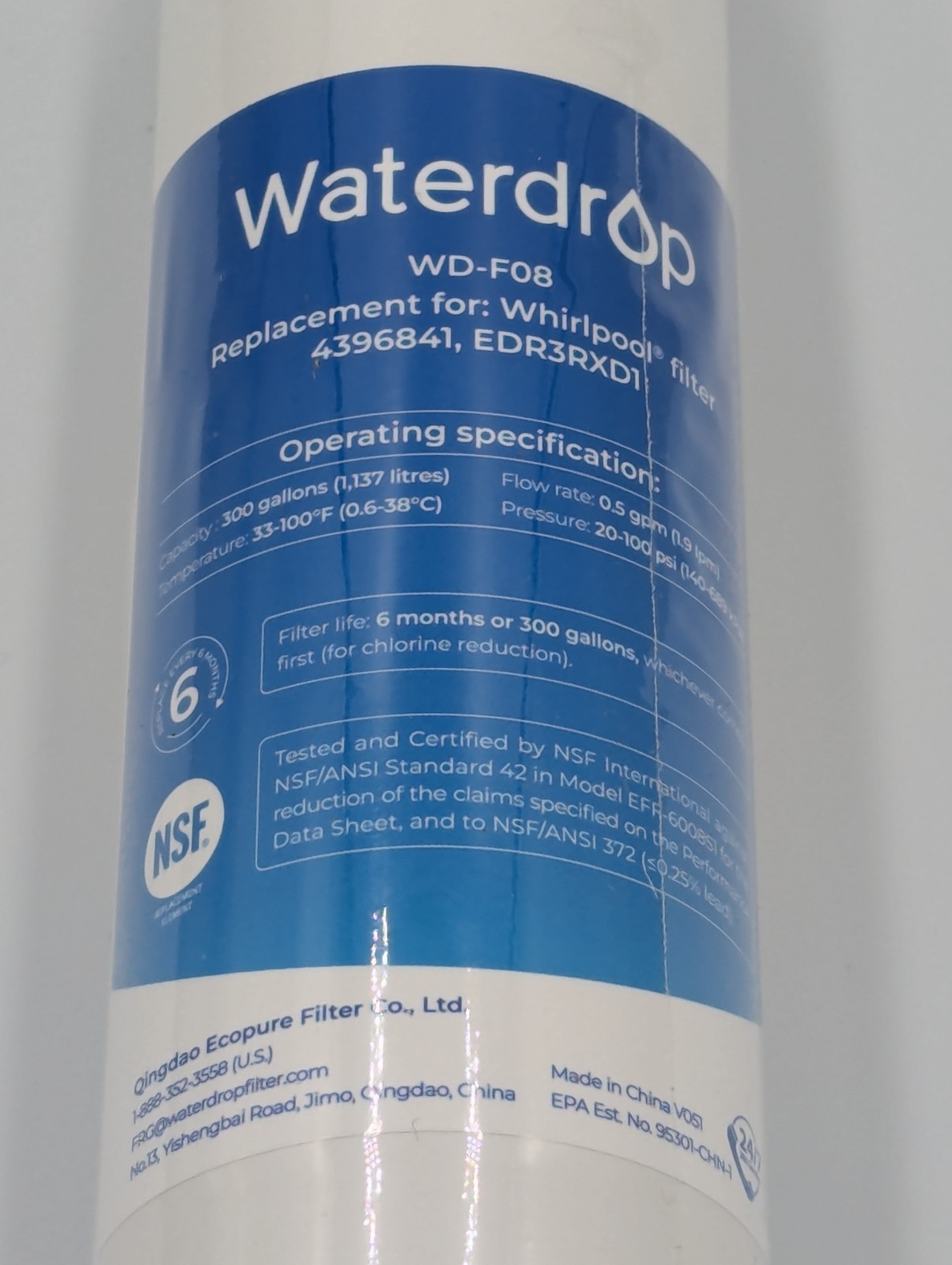 Waterdrop WD-F08 Water Filter, Fits Kenmore® 46-9083 & 46-90309 (4 Pack)