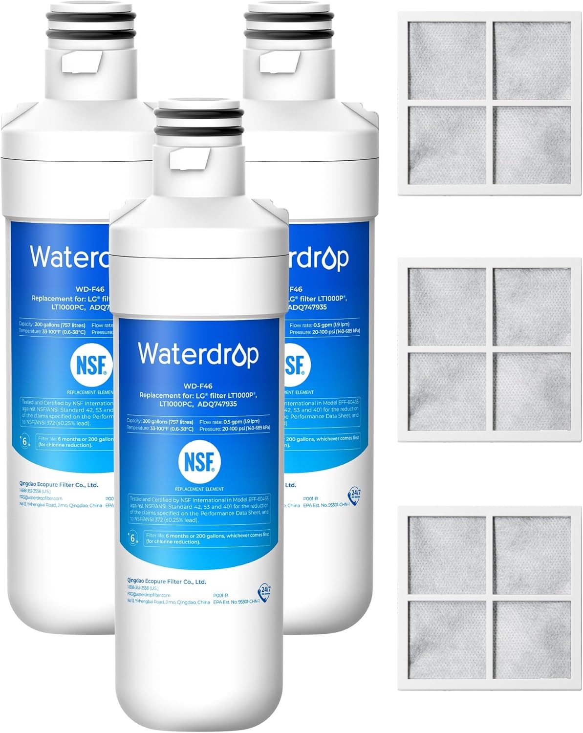 Waterdrop F46A01 Refrigerator Water & Air Filter Replacement for LG® LT1000P®(3)