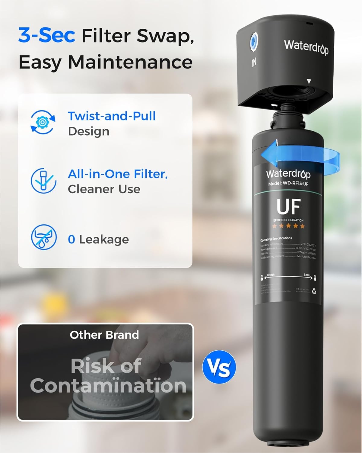 Waterdrop 15UB-UF Under Sink Water Filter System, 0.01 Micron Ultra Filtration