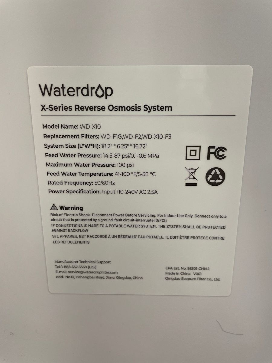 WATERDROP B-WD-XI0 X Series Reverse Osmosis Water Filtration System 110-240V *