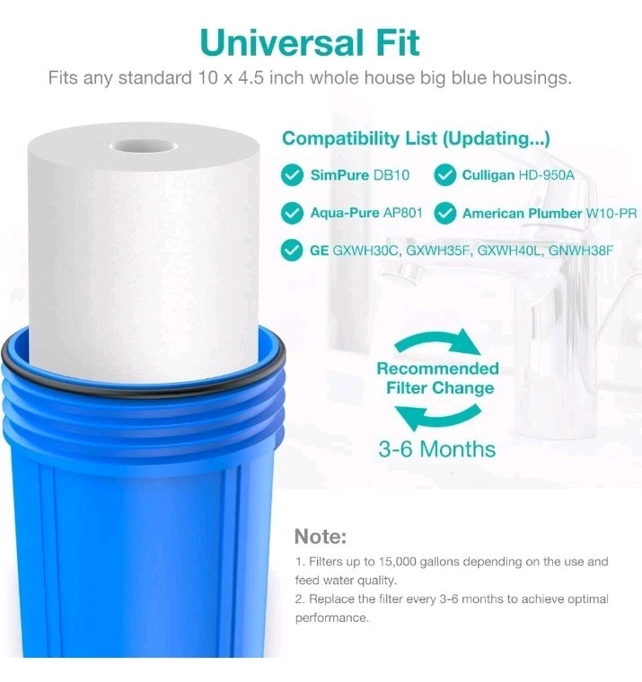 SimPure Sediment Water Filter 5 Micron 10″ x 4.5″ Whole House MPP-F10B-5