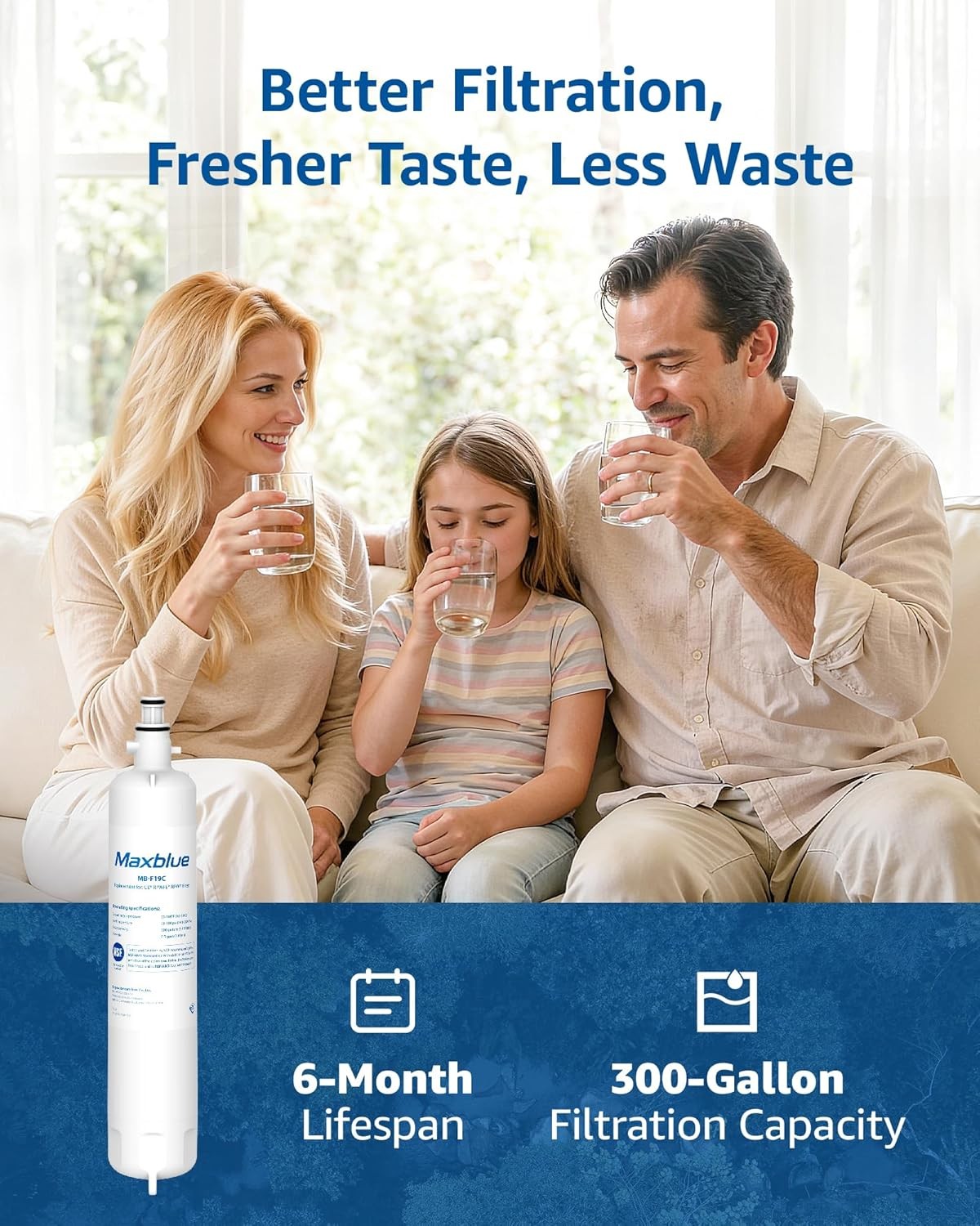 Maxblue Refrigerator Water Filter, Replacement for GE® RPWFE(with CHIP) 1-6 Pack