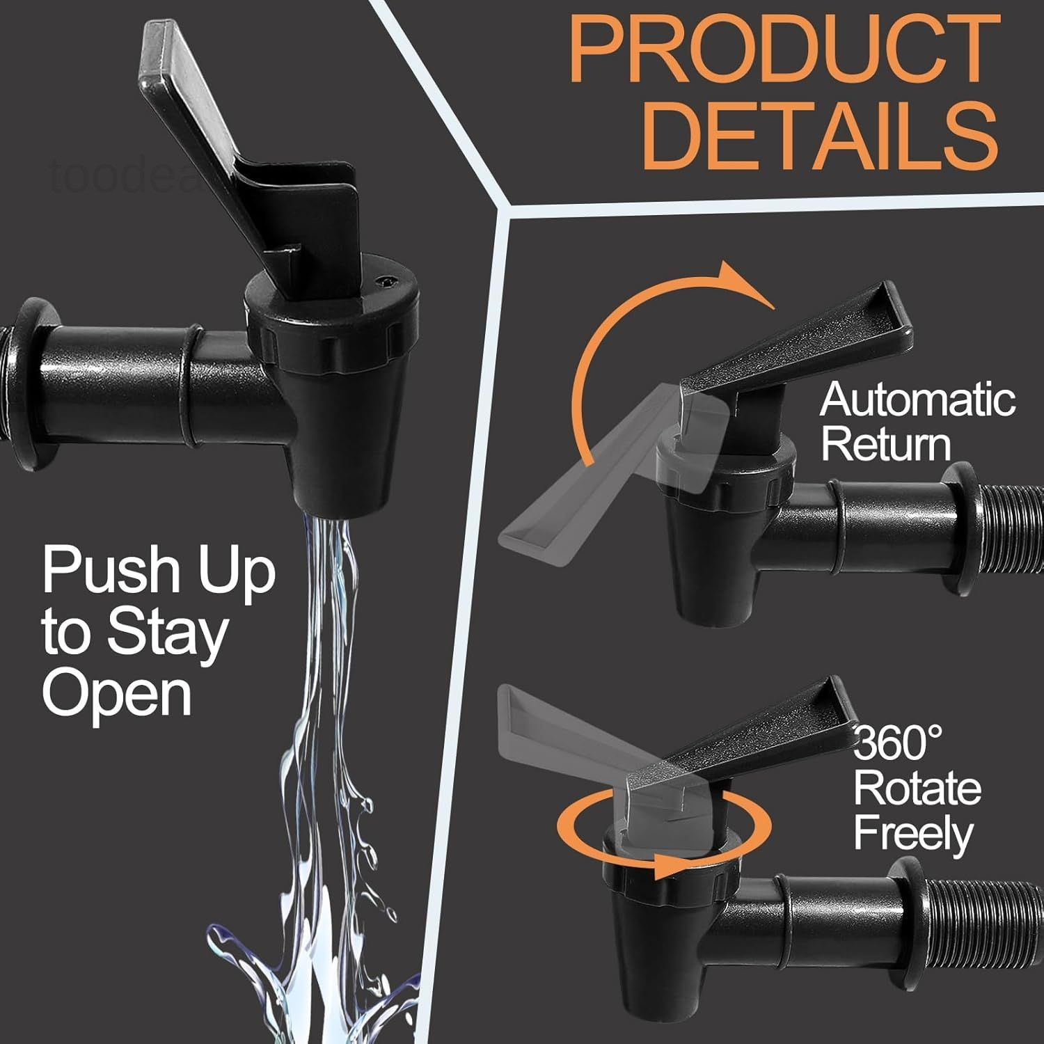2Pcs BPA-Free Replacement Cooler Faucet, Black Plastic Water Spigot