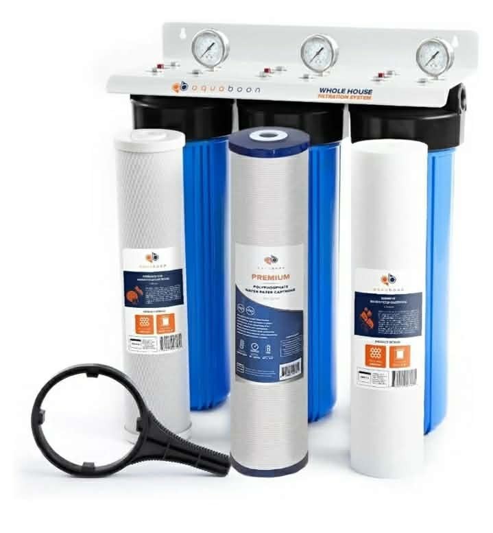 AquaBoon 3-Stage Whole House Water Filter System 20″x4.5″ Anti-Scale Carbon Filt