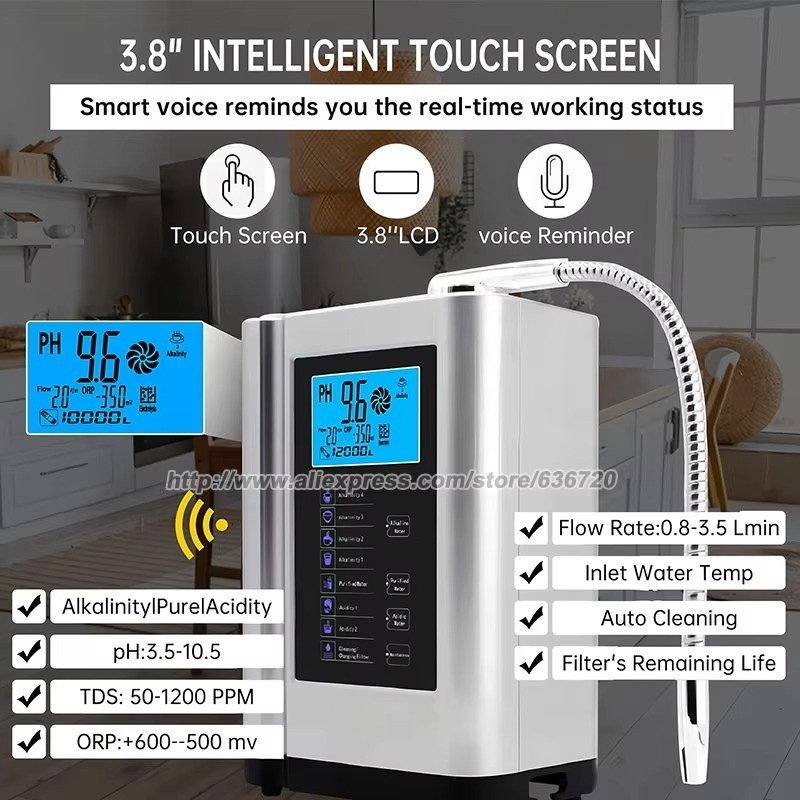 Alkaline Water Ionizer Machine 729, Built-in a Filter, Produces pH 4-10.5 Water