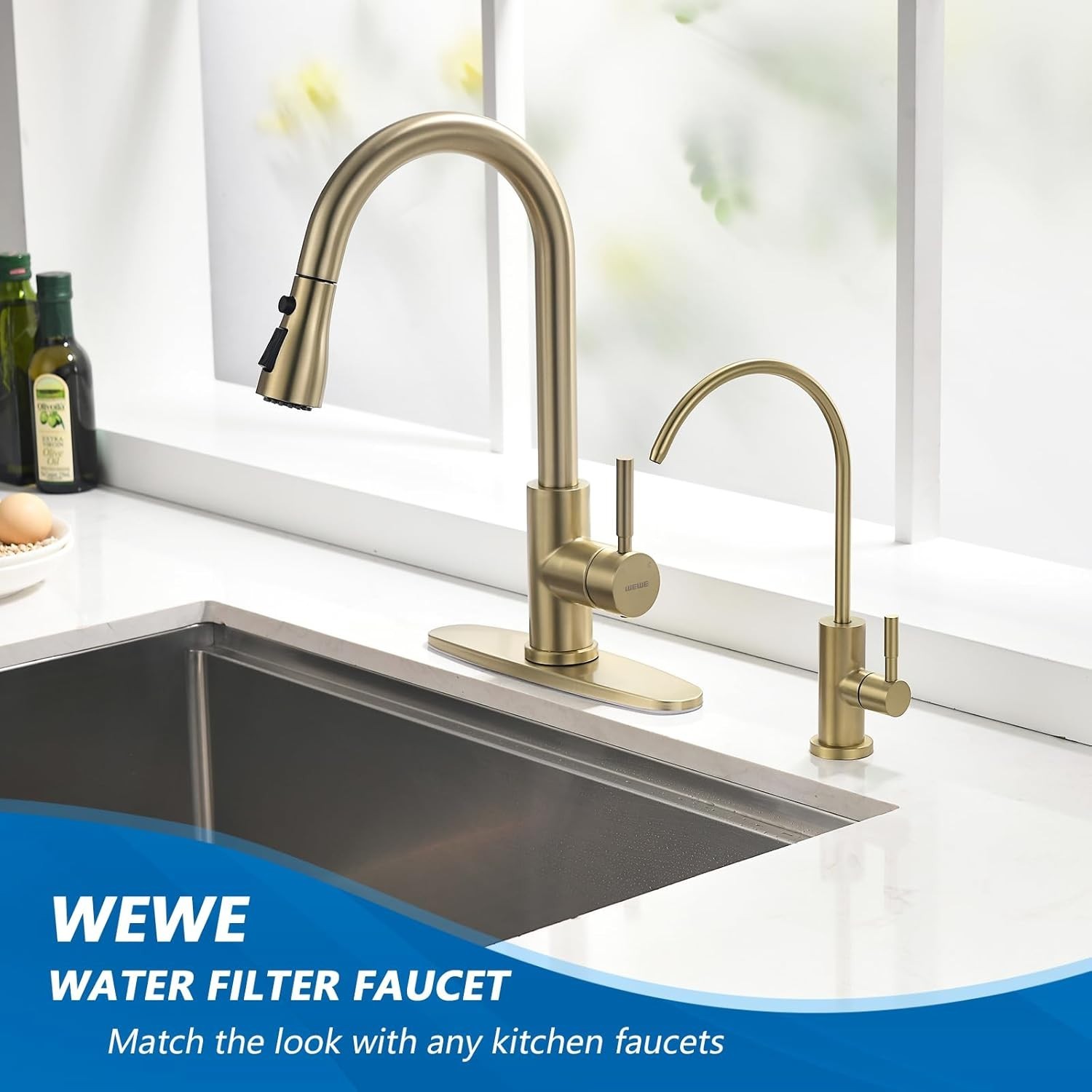 360-Degree Gold Finish Kitchen Faucet – Stainless Steel & Leak-Proof Design
