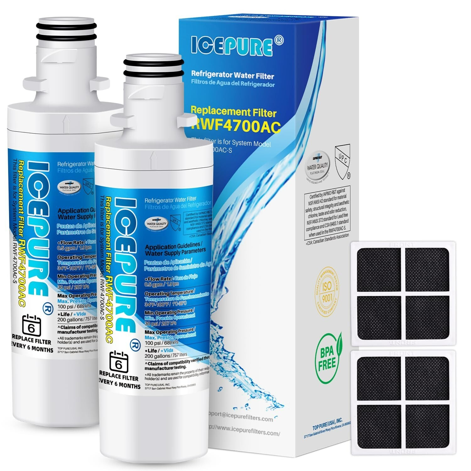 RWF4700AC Fit for LG LT1000P MDJ64844601 ADQ74793501 LT1000PC & Air Filter 2PACK