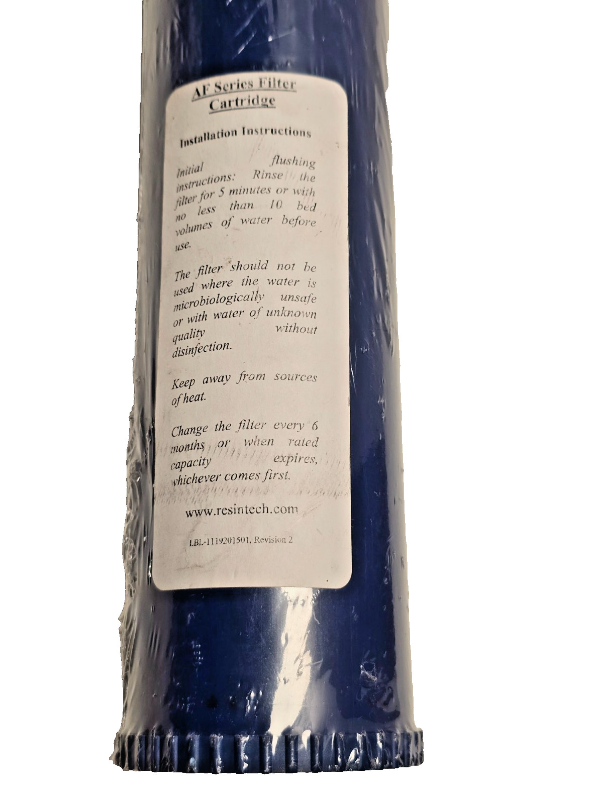RESINTECH AF-20-4010 DI High Purity Deionizer Cartridge, 2.5 x 20 in. BLUE, NEW