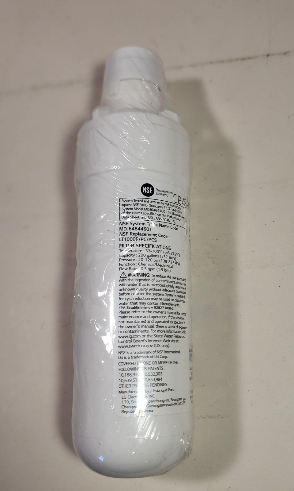 1 LG Genuine LT1000P/PC/PCS Refrigerator Replacement Water Filter Sealed
