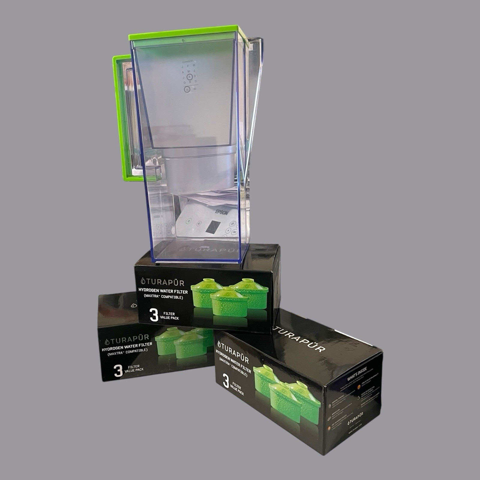 Turapur Hydrogen Water Filter Pitcher Green – Preowned + 9 New Filters In Box