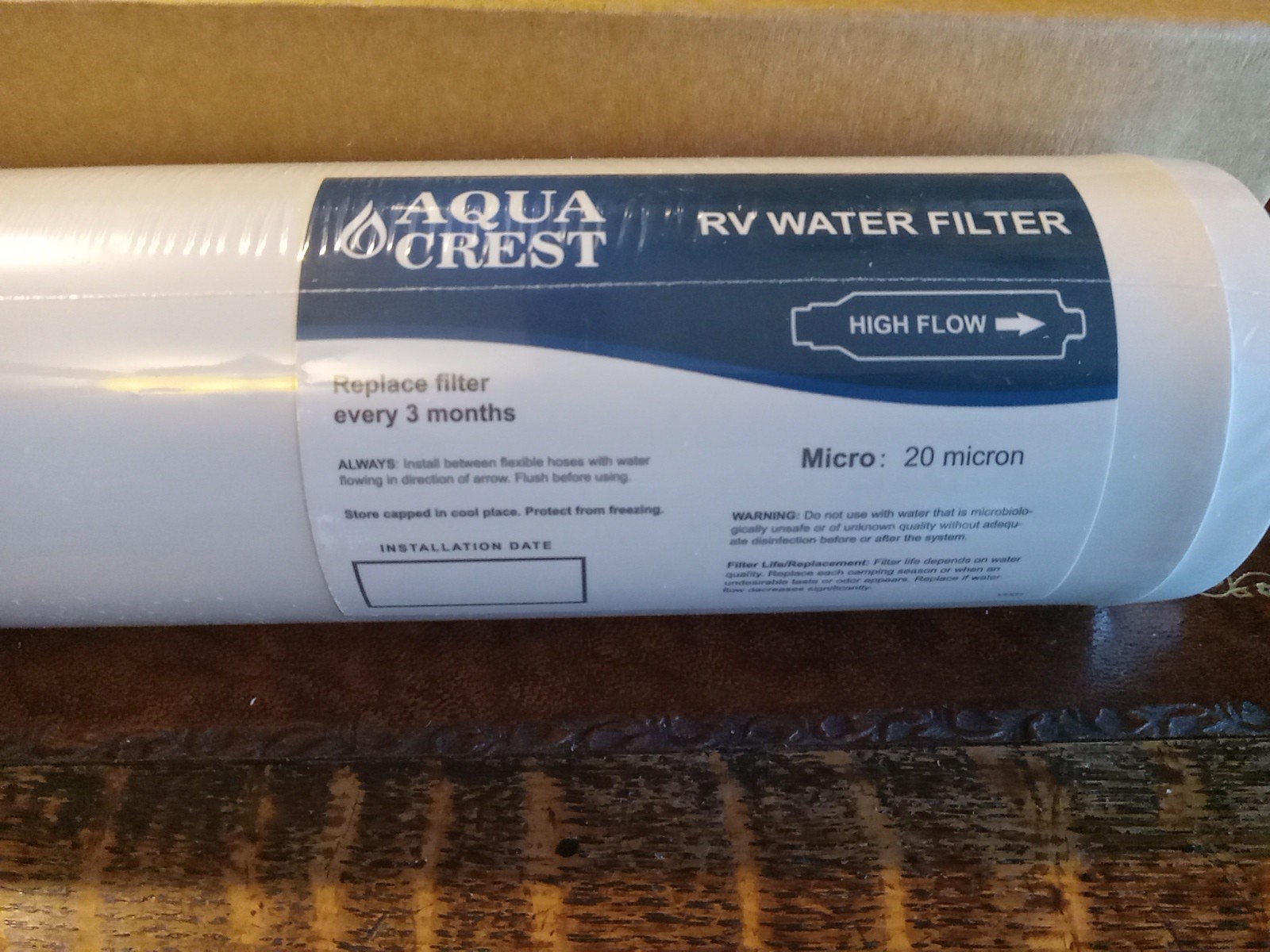 Aqua Crest RV Water Filter 20 Micron High Flow, Replacement Every 3 Months